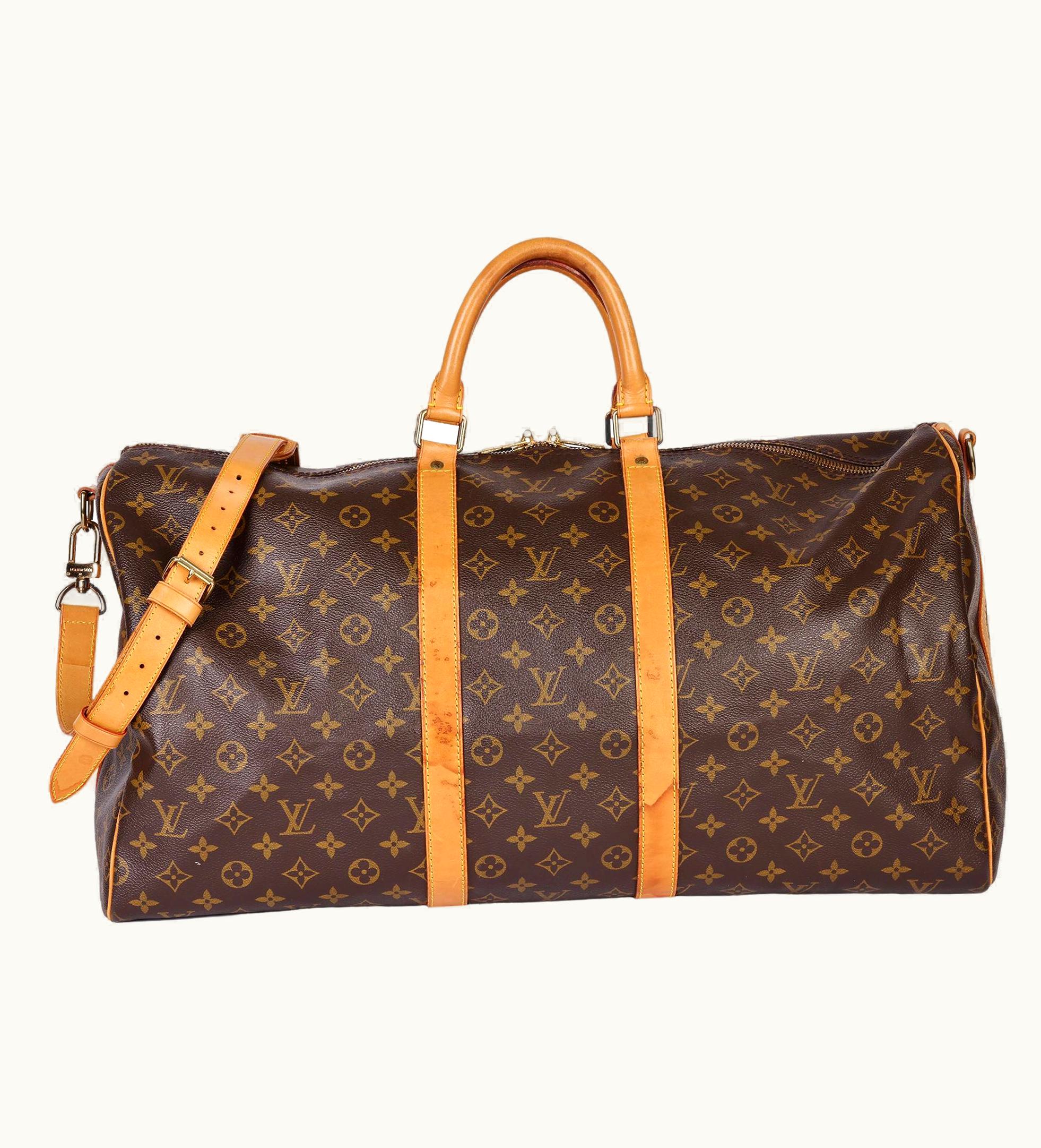Louis Vuitton Brown Monogram Coated Canvas And Vachetta Leather Vintage Keepall