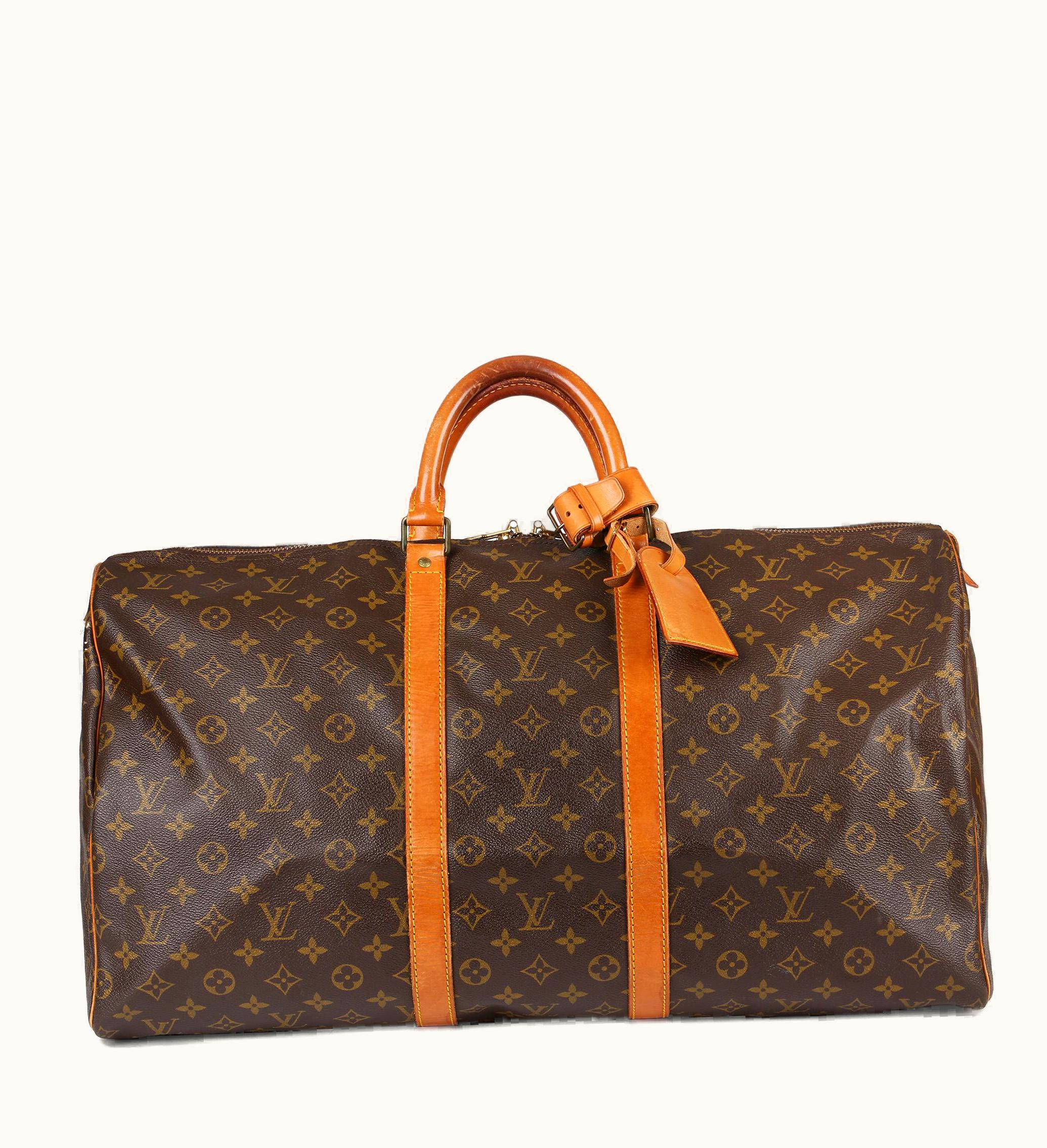 Louis Vuitton 1989 Louis Vuitton Brown Monogram Coated Canvas & Vachetta Vintage Keepall UZ0581575