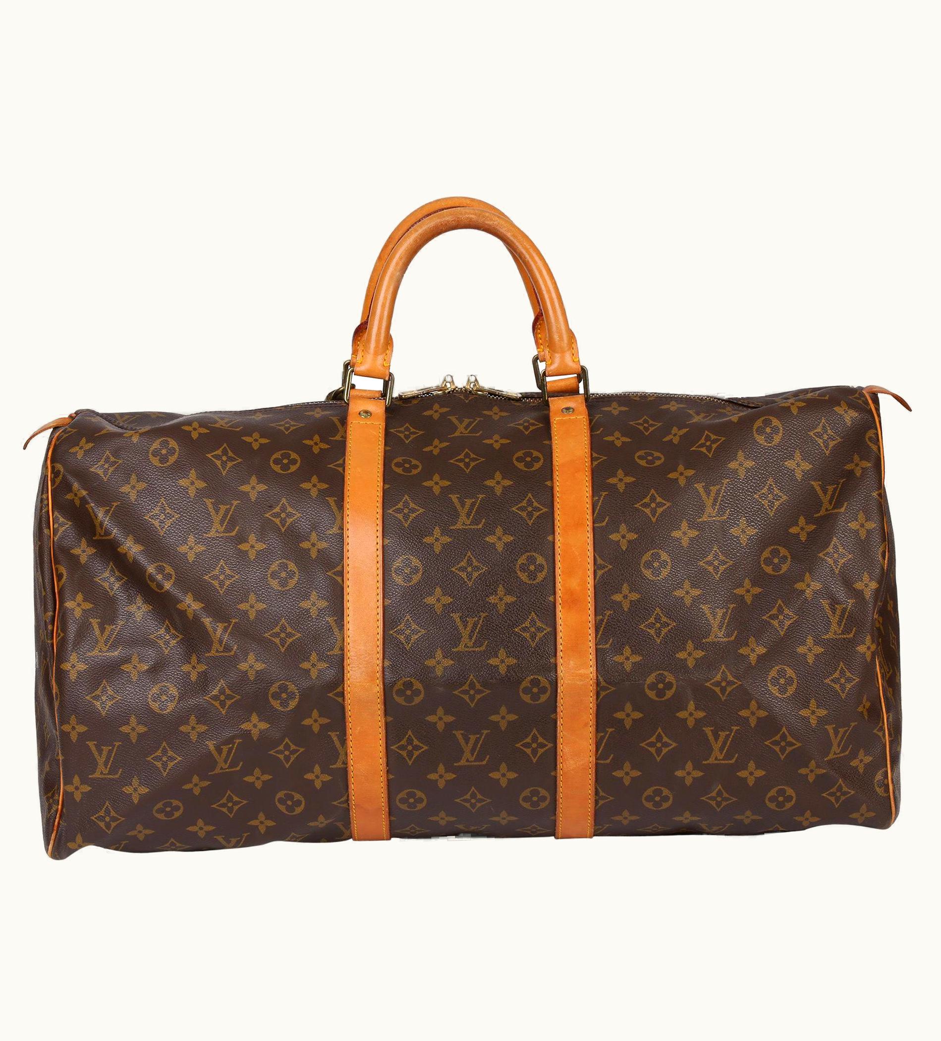 Louis Vuitton 1989 Louis Vuitton Brown Monogram Coated Canvas & Vachetta Vintage Keepall UZ0581576