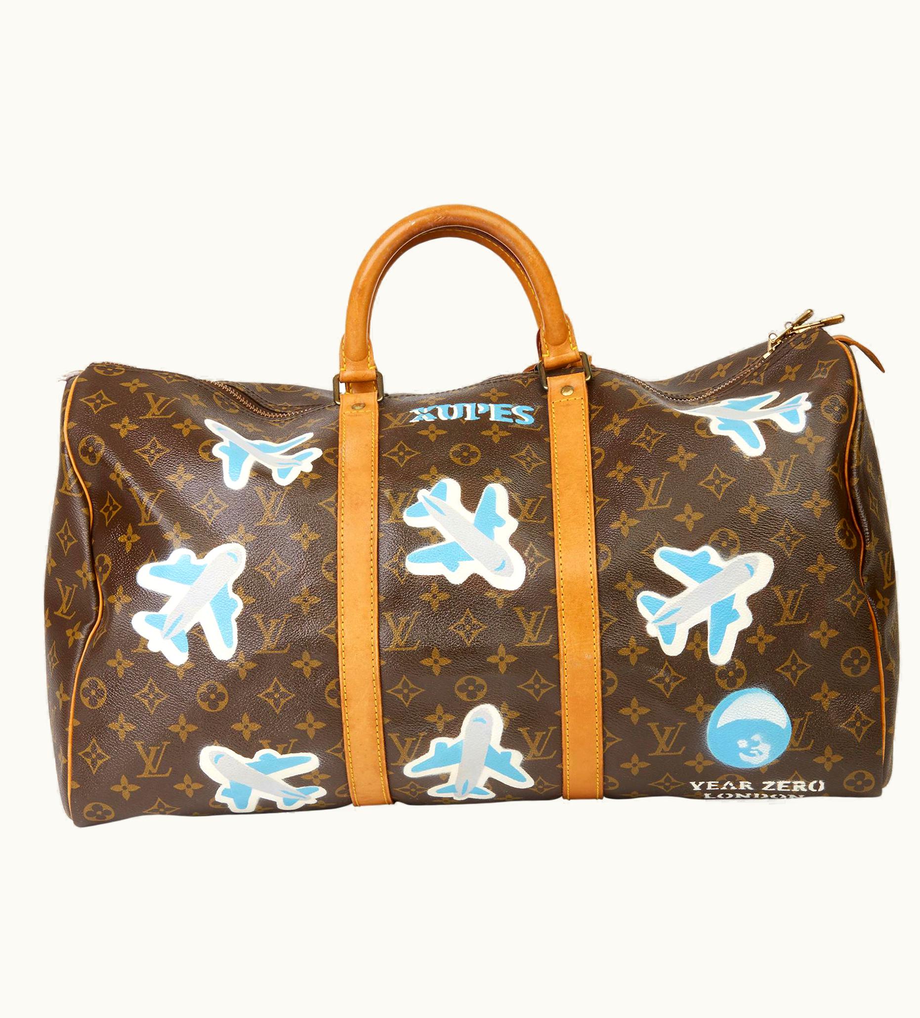Louis Vuitton 1989 Louis Vuitton Hand-painted Paper Plane$ Monogram Coated Canvas Keepall
