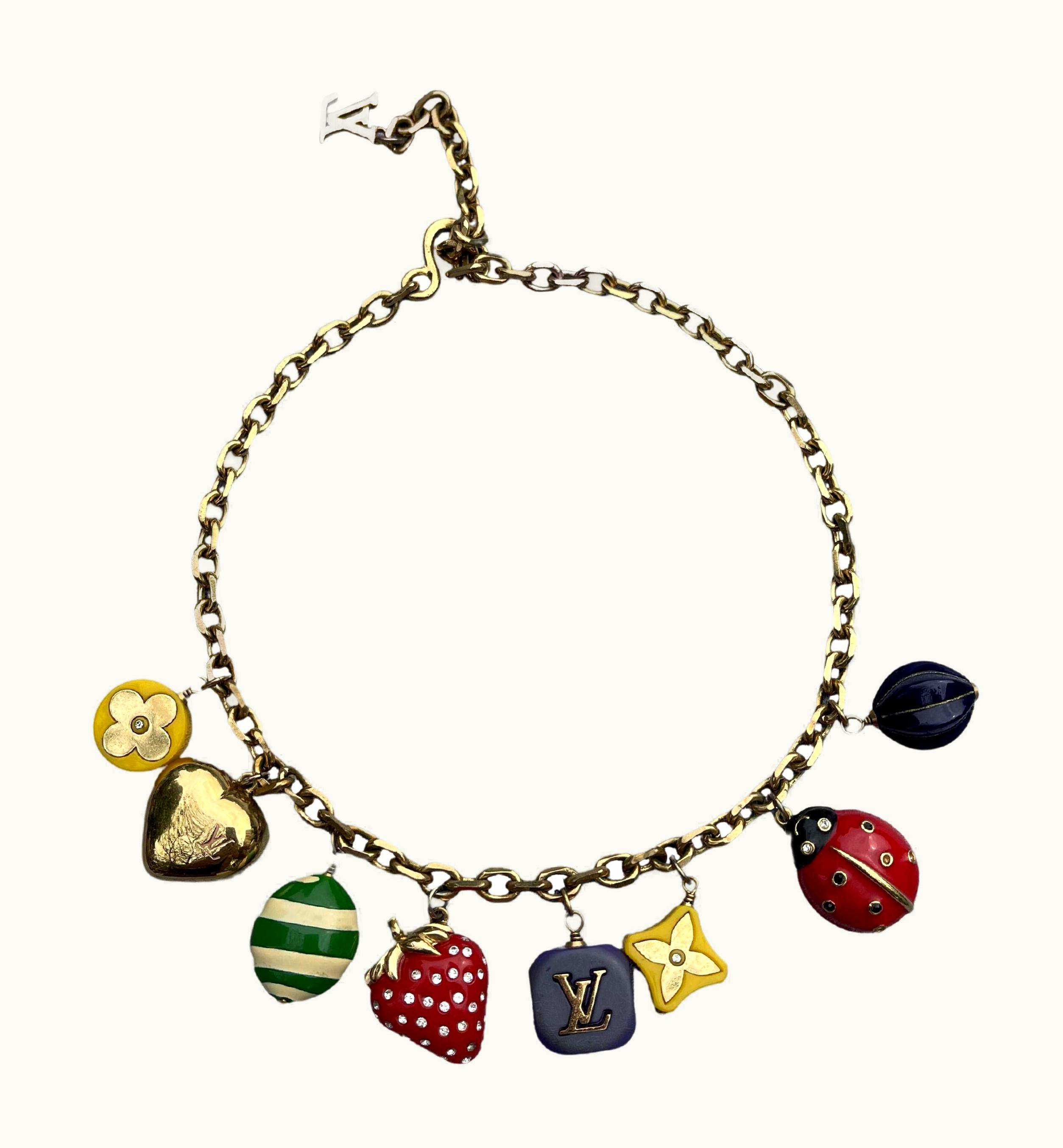 Louis Vuitton Vintage Louis Vuitton Strawberry And Beetle Charm Choker Necklace, 1990'
