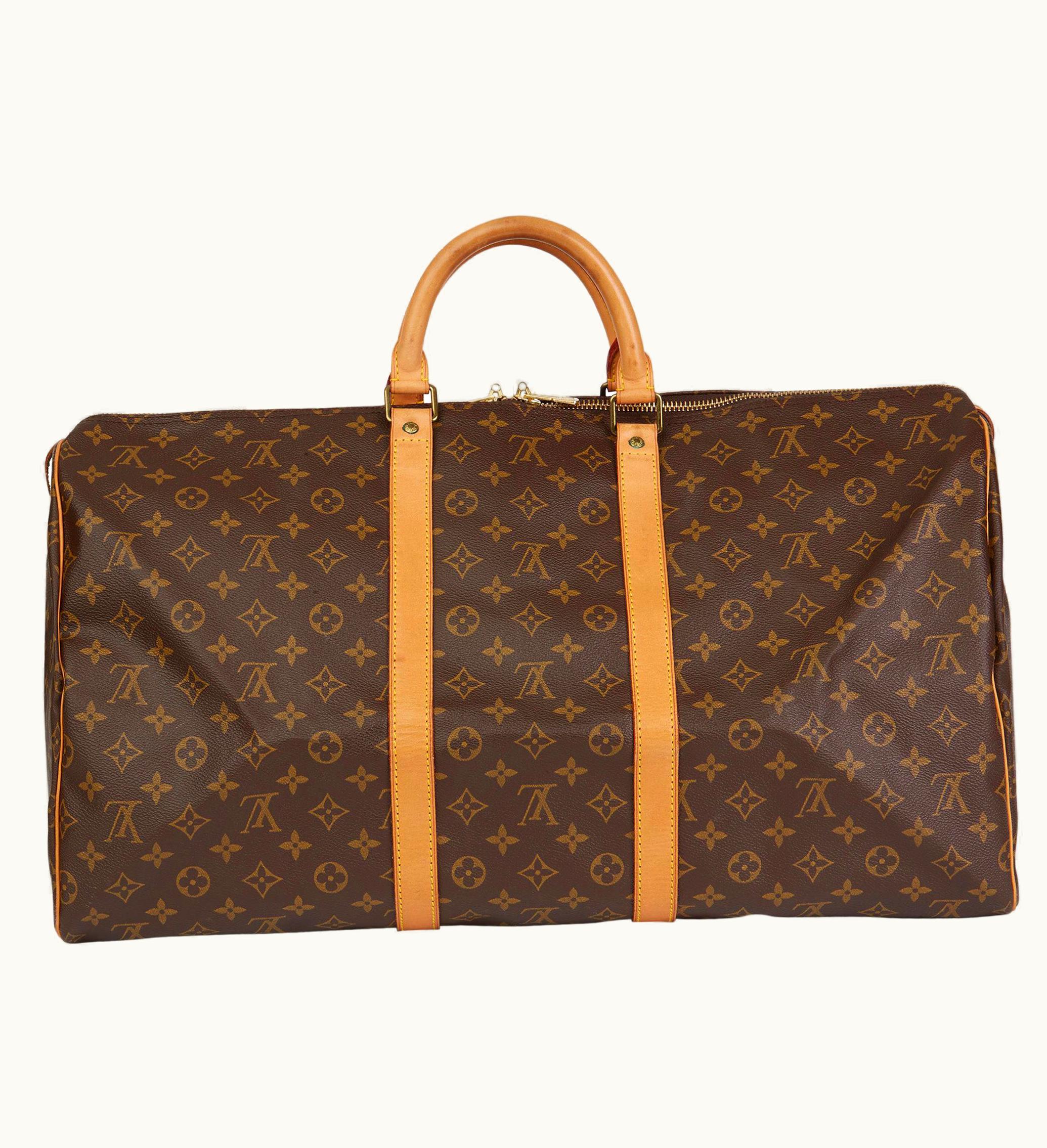 Louis Vuitton 1991 Louis Vuitton Brown Monogram Coated Canvas & Vachetta Vintage Keepall UZ0581647