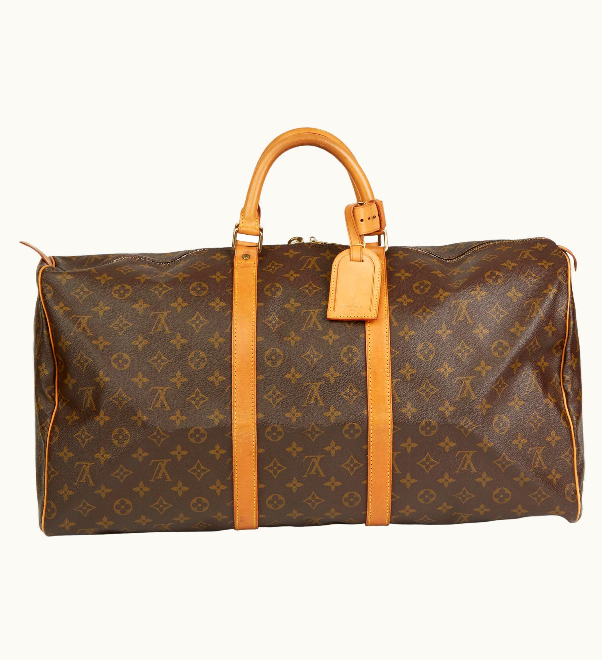 Louis Vuitton 1991 Louis Vuitton Brown Monogram Coated Canvas & Vachetta Vintage Keepall UZ0581648