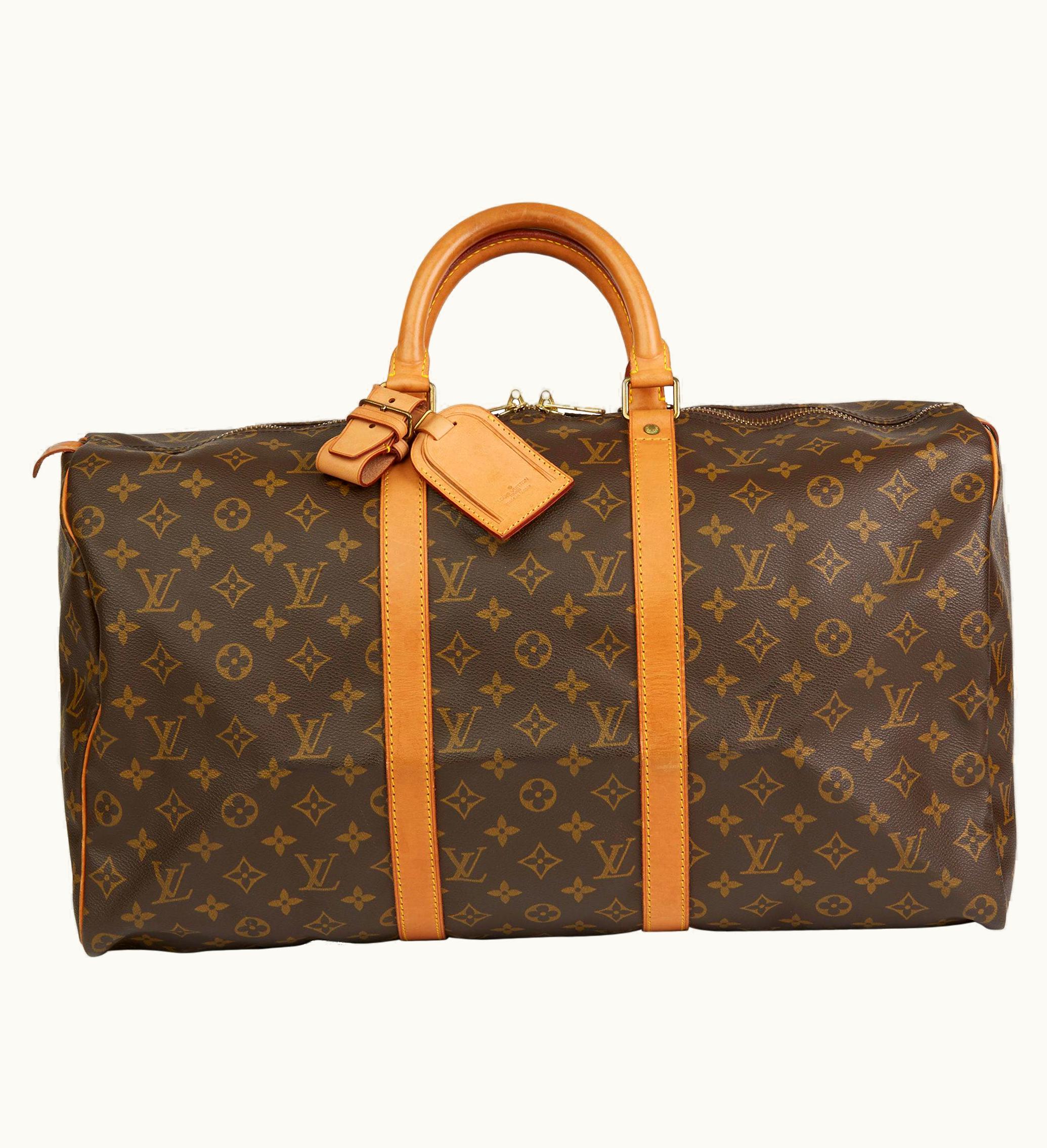 Louis Vuitton 1991 Louis Vuitton Brown Monogram Coated Canvas & Vachetta Vintage Keepall UZ0581649