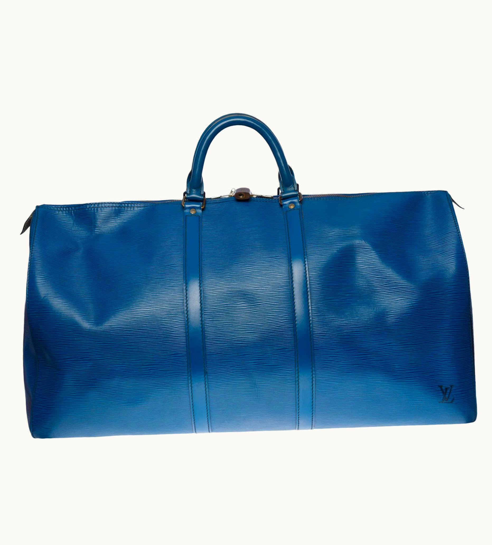 Louis Vuitton Very Chic Louis Vuitton Keepall 55 Travel Bag In Bleu Cobalt Epi Leather