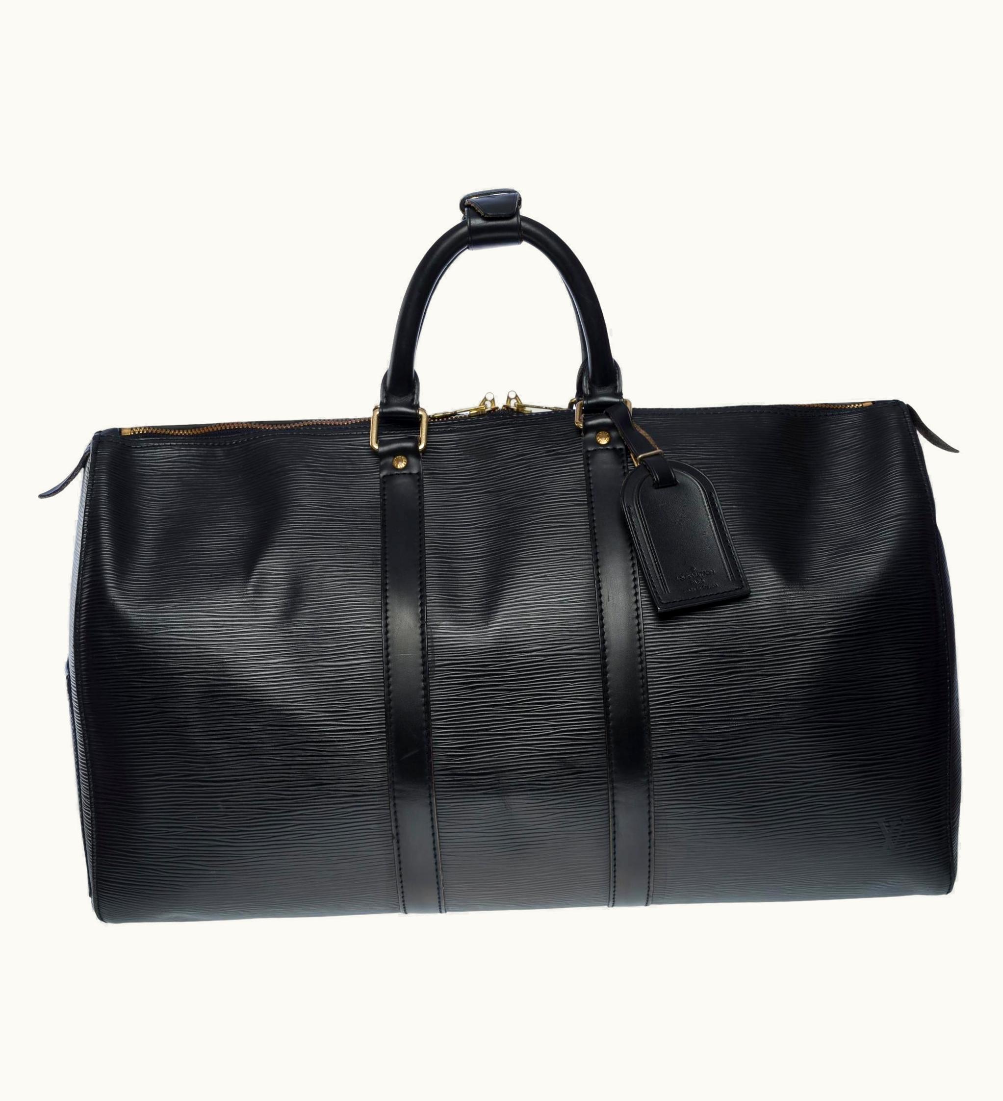 Louis Vuitton The Very Chic Louis Vuitton Keepall 45 Travel Bag In Black épi Leather, Ghw