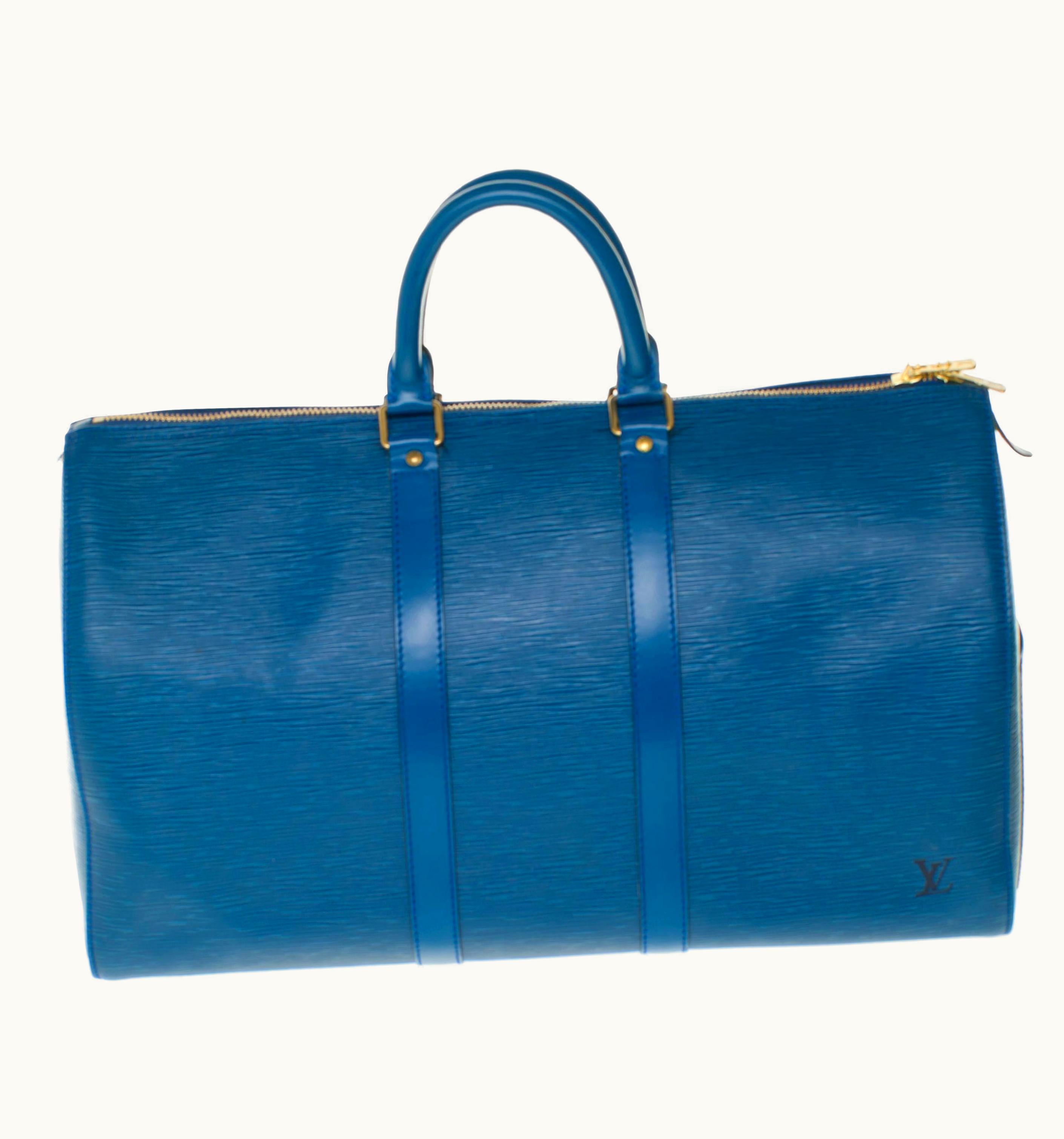 Louis Vuitton Keepall 45 Travel Bag In Blue épi Leather