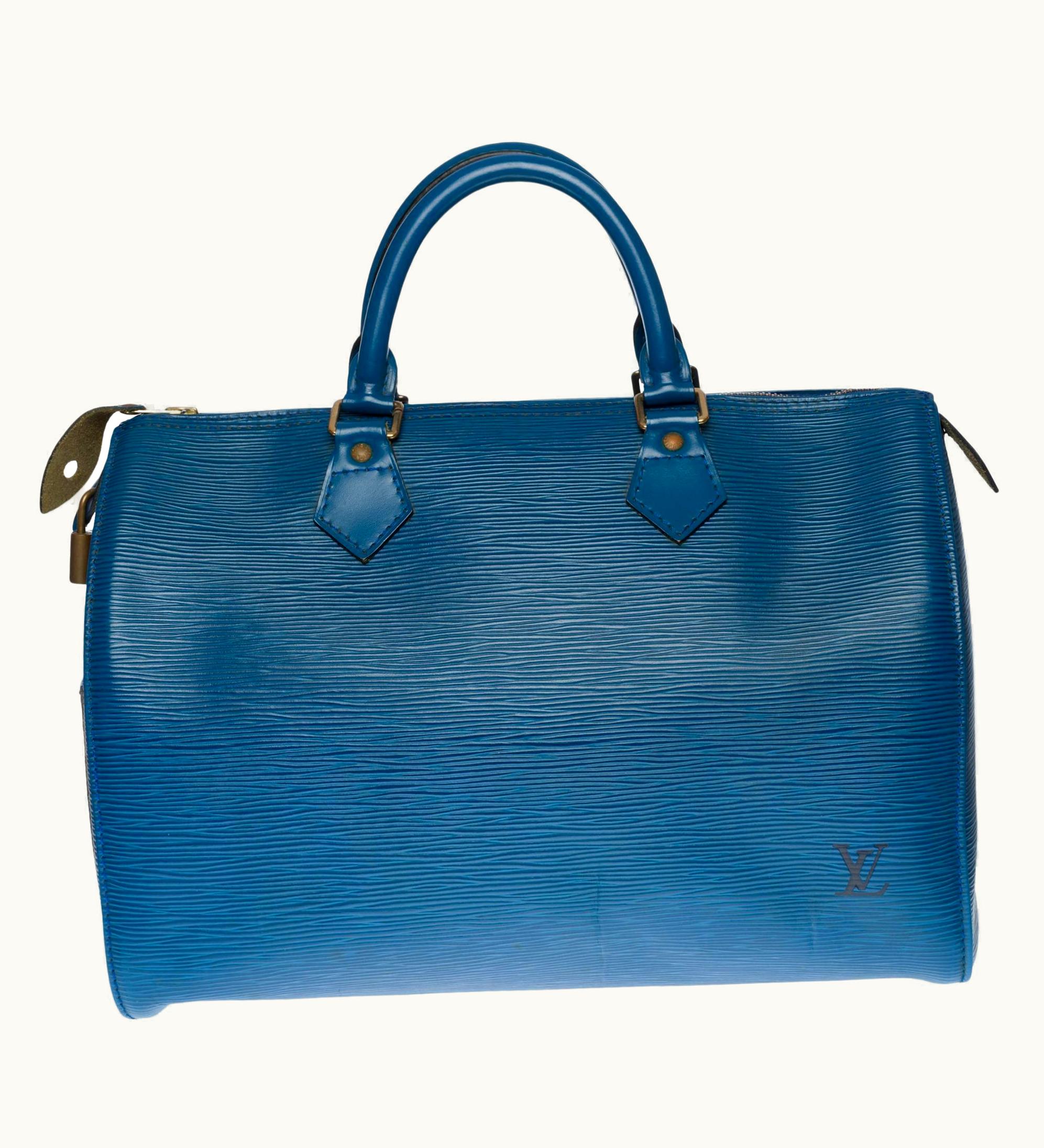 Louis Vuitton Speedy 30 Handbag In Blue Cobalt épi Leather And Gold Hardware