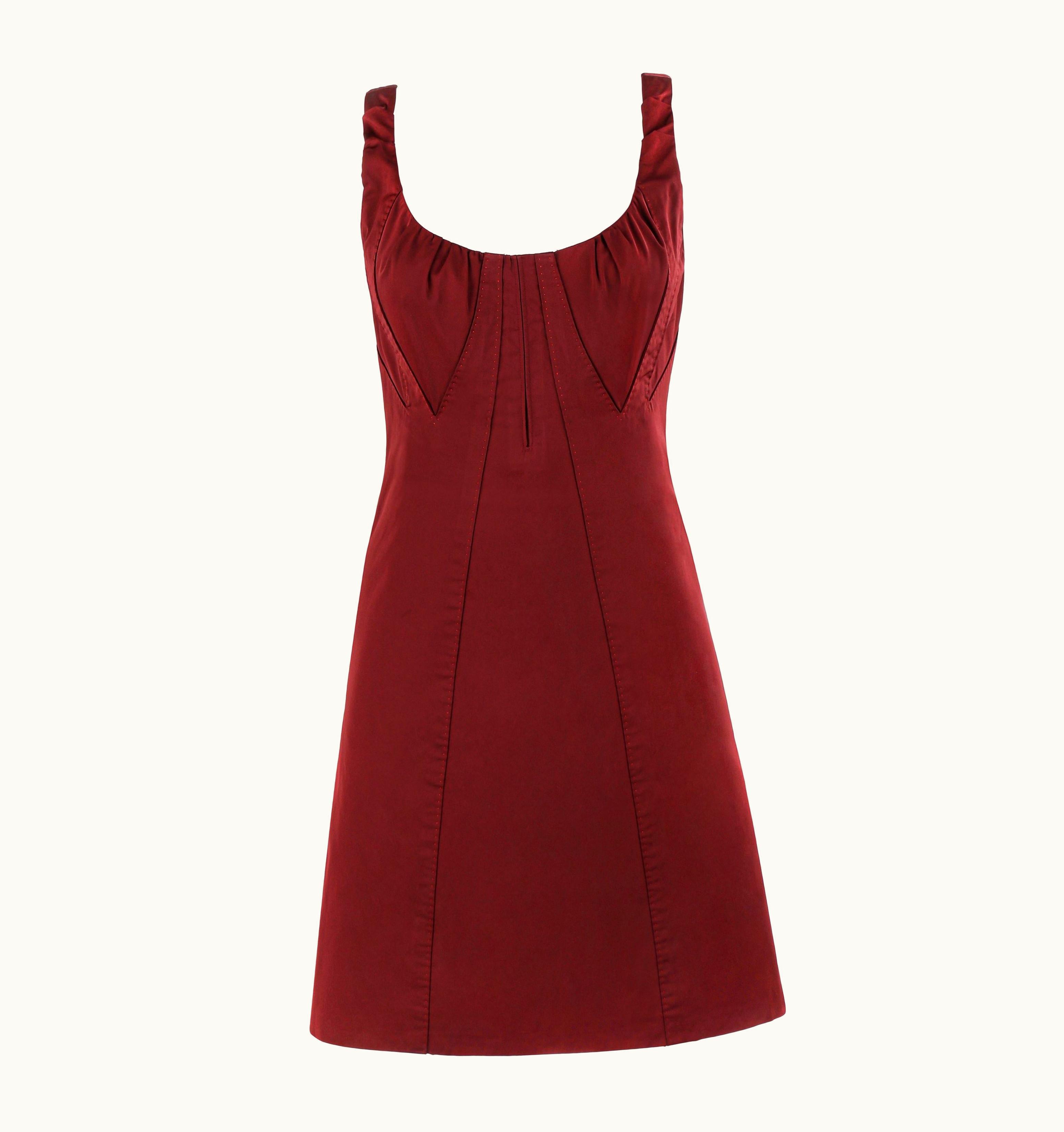 Louis Vuitton c.2000' Burgundy Red Avant Garde Sleeveless Bustier A-Line Dress