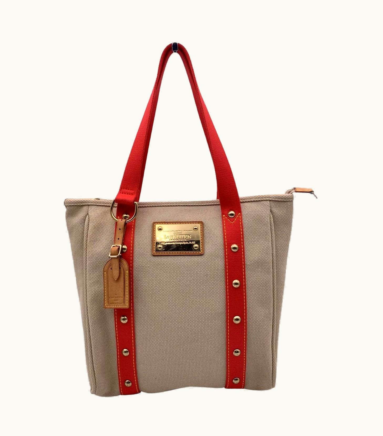 Louis Vuitton Beige Red Canvas Antigua mm Tote Shopping Bag
