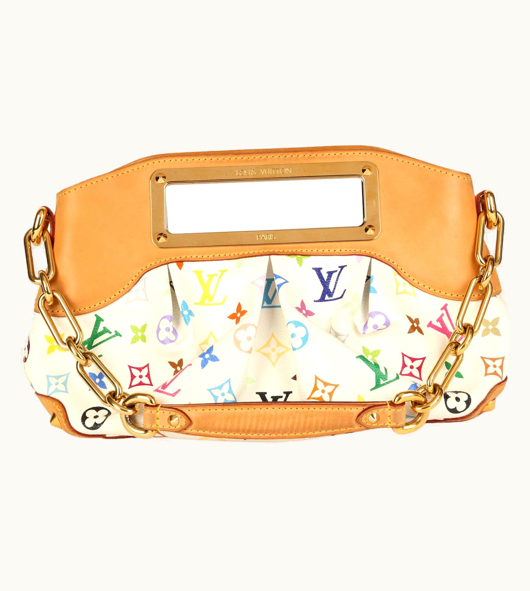 Louis Vuitton White Multicolour Coated Canvas & Vachetta Leather Judy Pm
