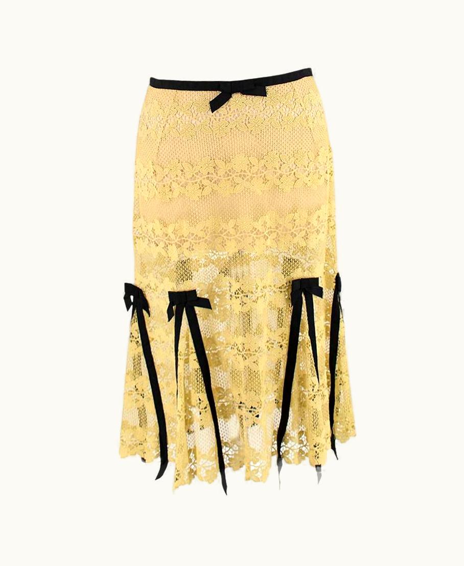 Louis Vuitton Sheer Yellow Lace Bow-Trimmed Skirt - us