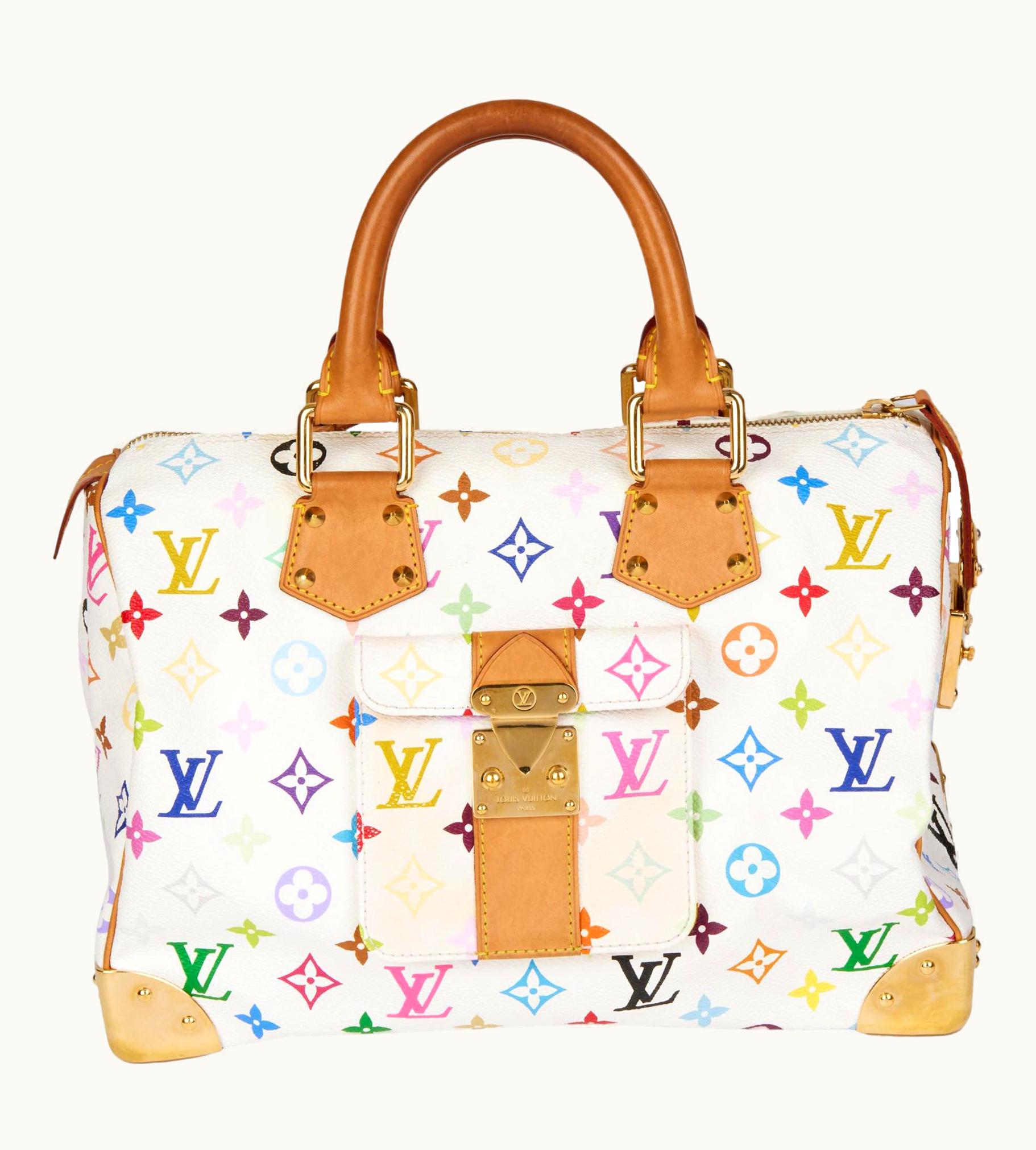 Louis Vuitton White Multicolour Monogram Coated Canvas & Vachetta Leather Speedy