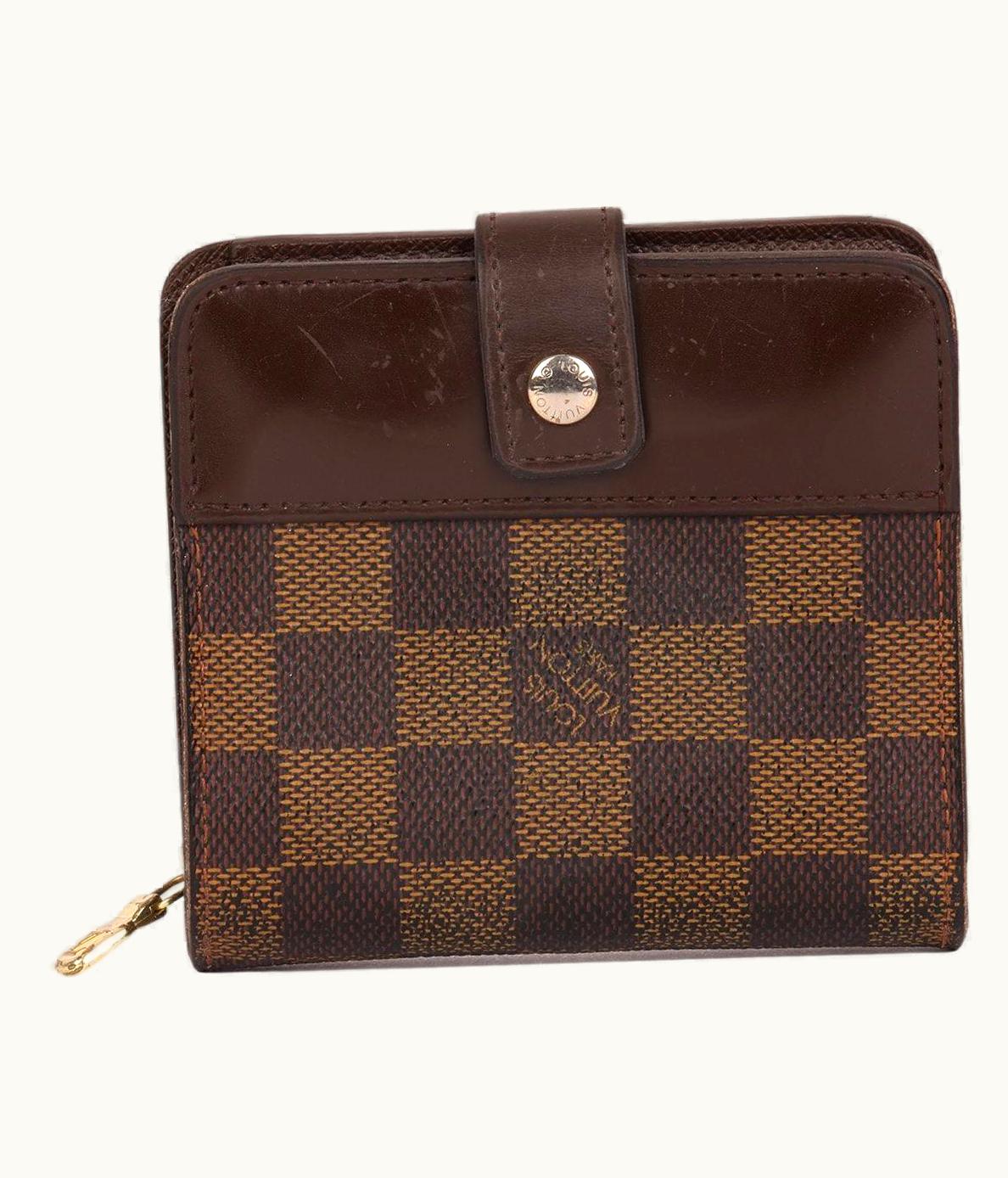 Louis Vuitton Brown Damier Ebene Coated Canvas & Calfskin Leather Zip Wallet