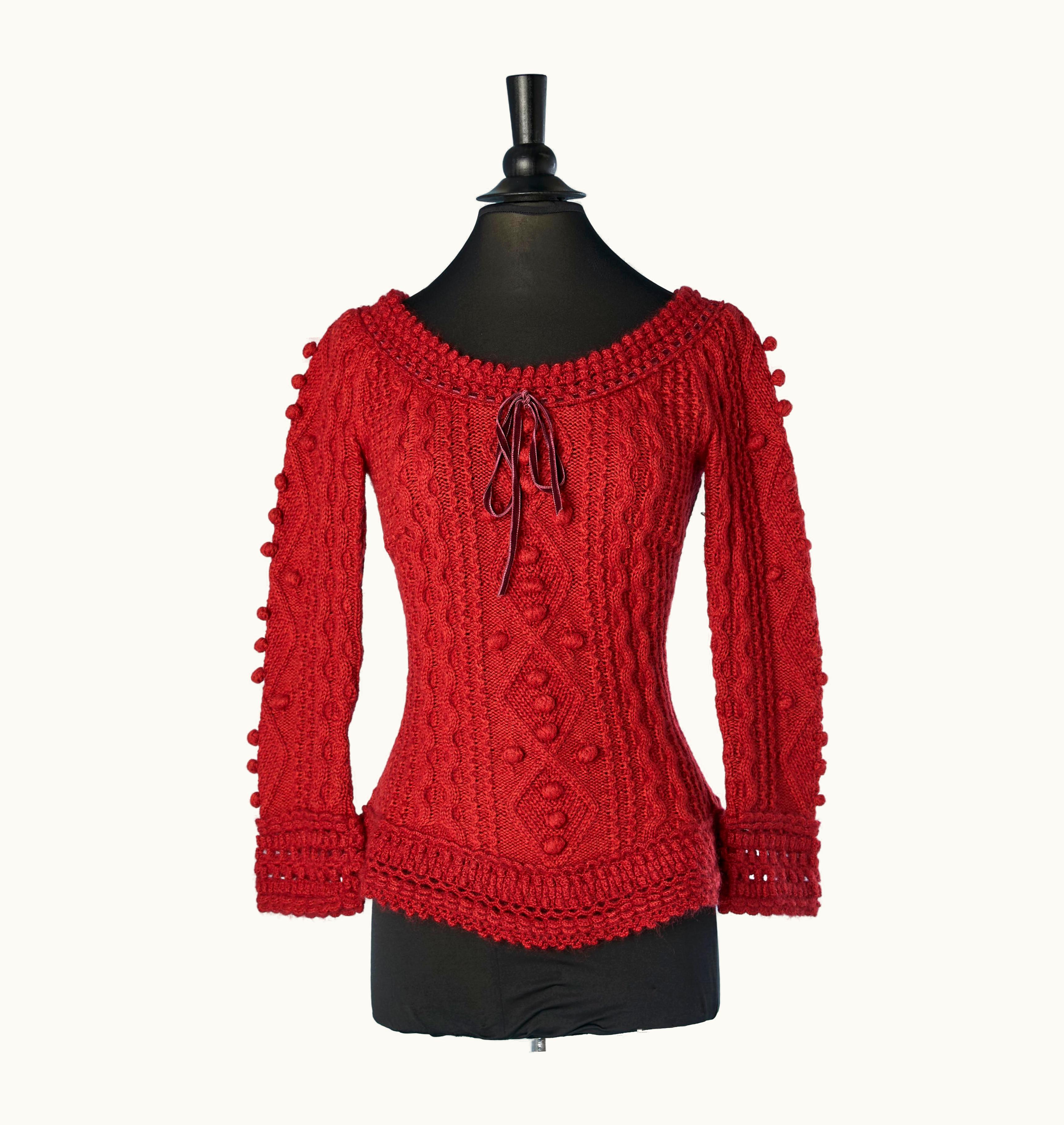 Louis Vuitton Red Cashmere And Wool Sweater With Velvet Bow Louis Vuitton