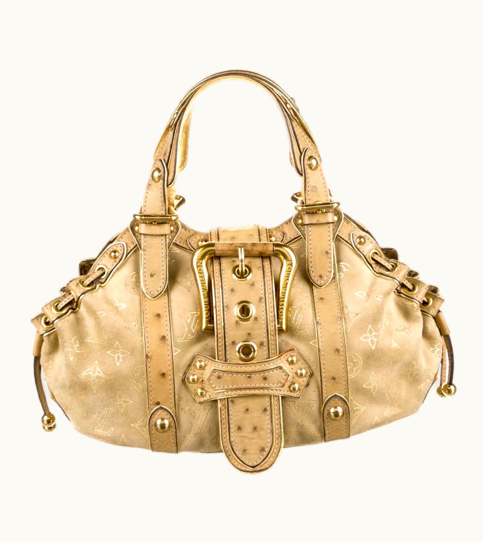 Louis Vuitton Limited Edition Exotic Ostrich & Suede Lv Monogram Logo Bag