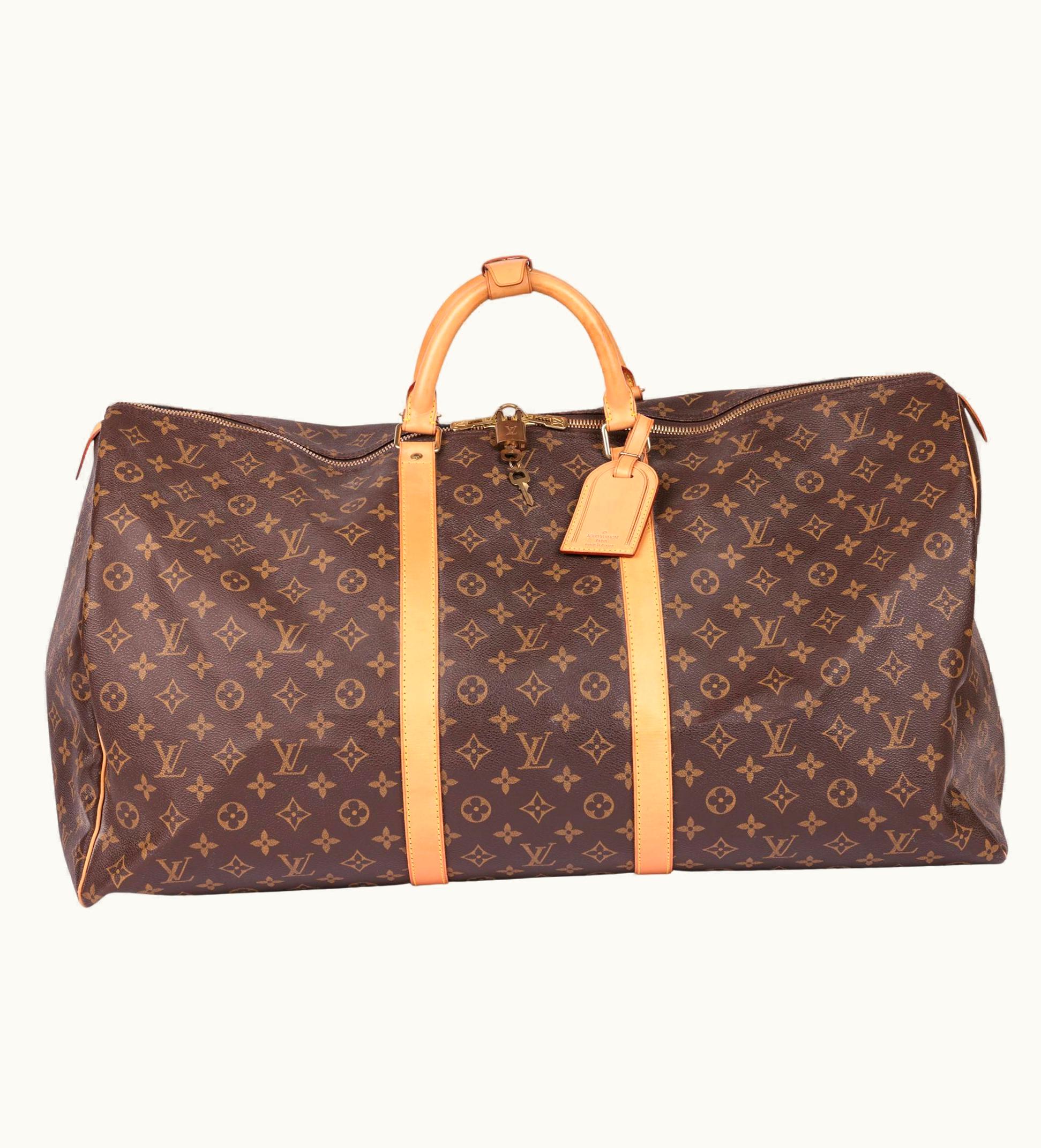 Louis Vuitton Brown Monogram Coated Canvas & Vachetta Leather Keepall Vintage