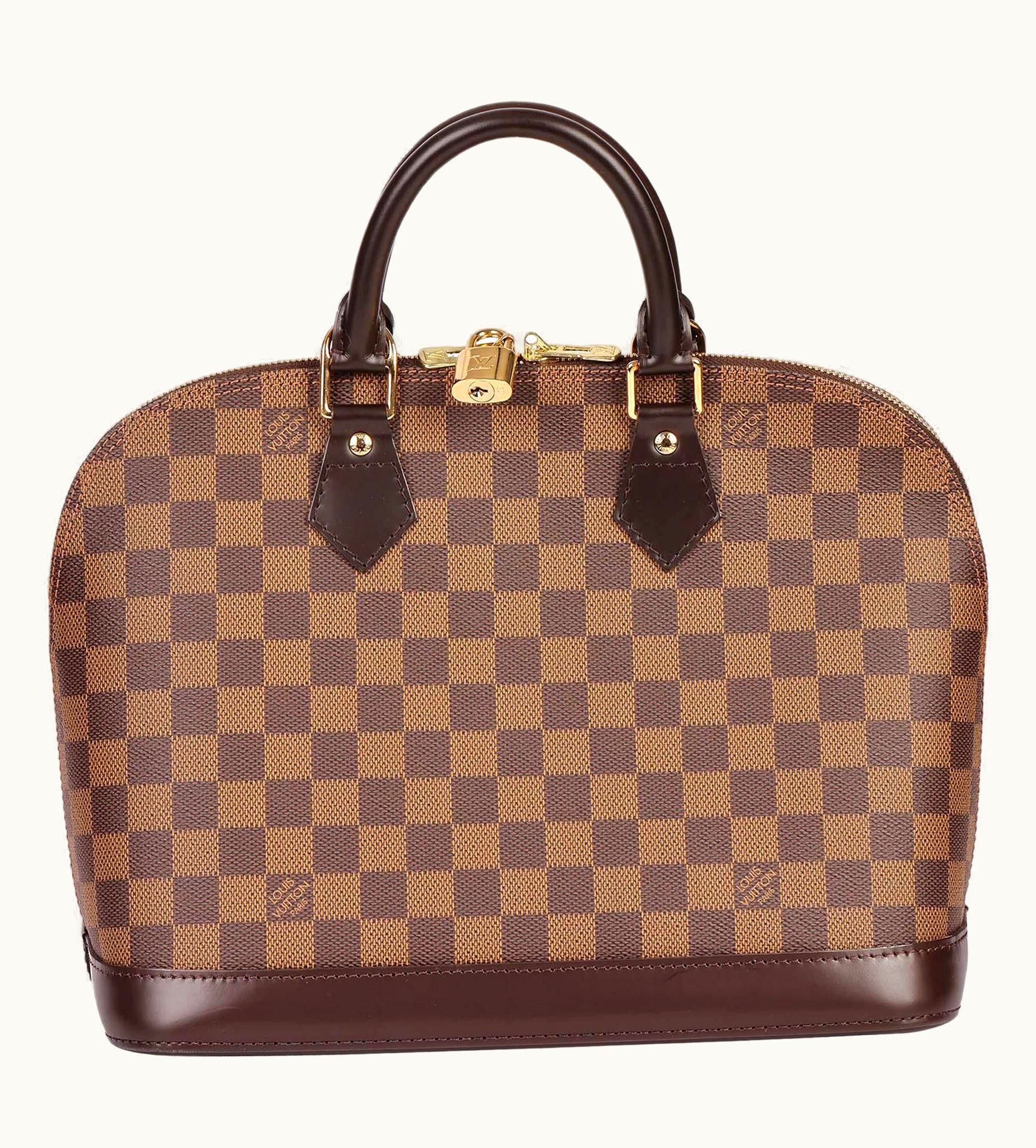 Louis Vuitton Damier Ebene Coated Canvas & Brown Calfskin Leather Alma Pm