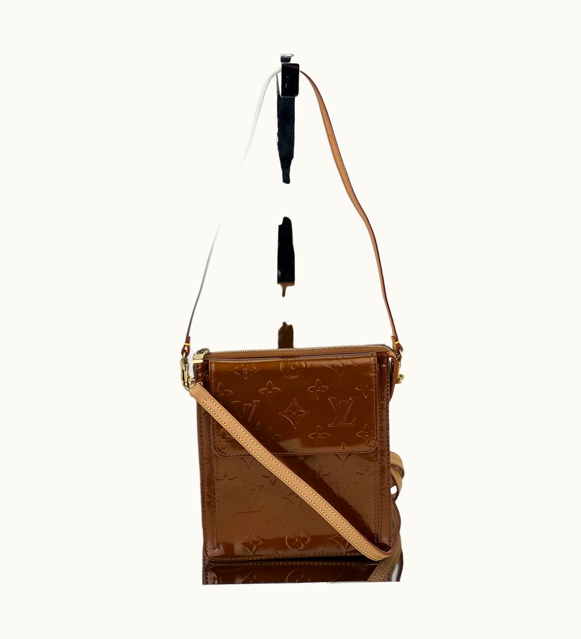Louis Vuitton Crossbody Monogram Bronze Patent Leather Mott Long Strap Bag