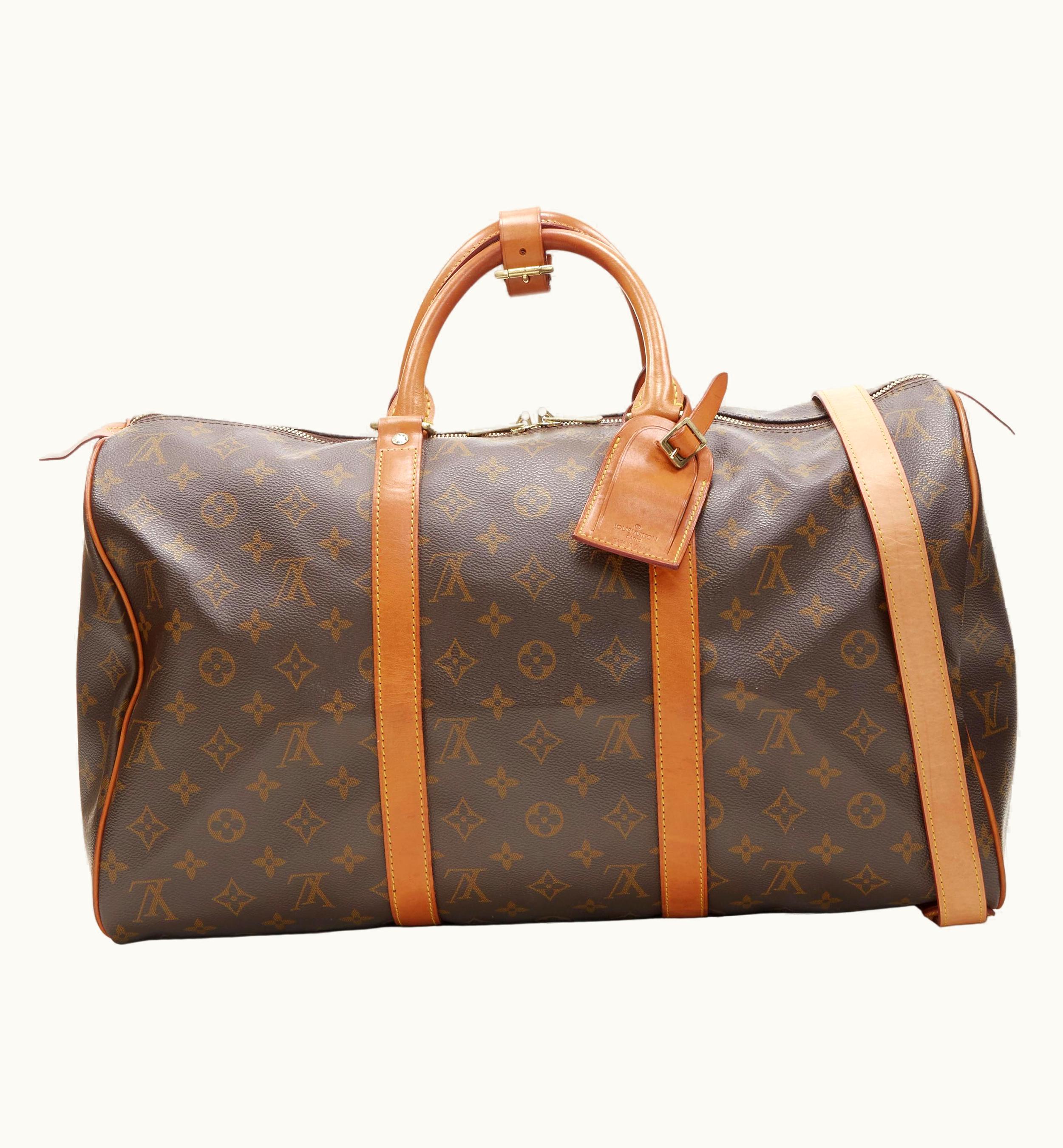 Louis Vuitton Vintage Keepall 45 Brown Monogram Canvas Leather Trim Carryall Bag