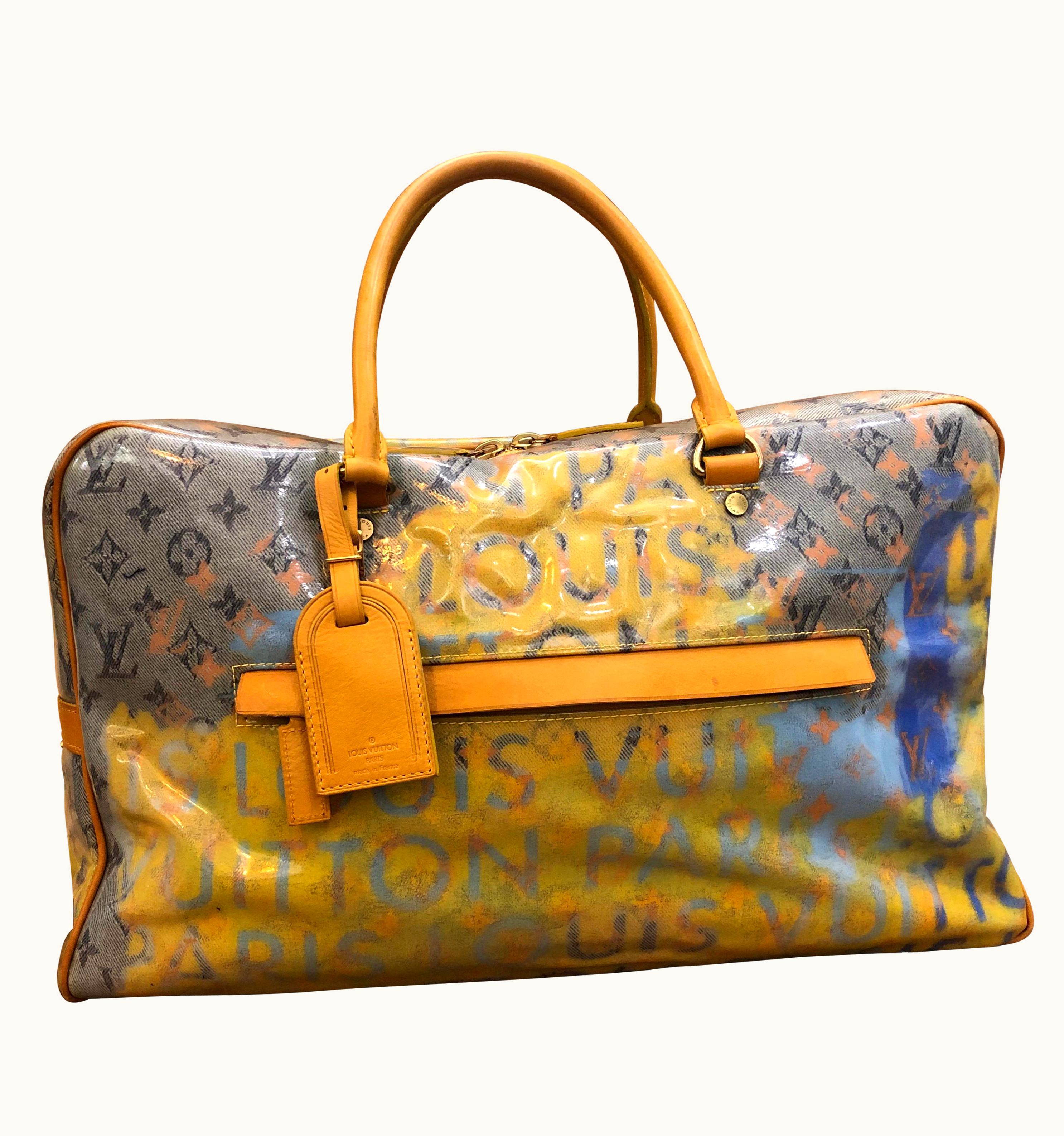 Louis Vuitton 2008 Louis Vuitton Richard Prince Jaune Denim Defile Weekender Gm Pulp Bag