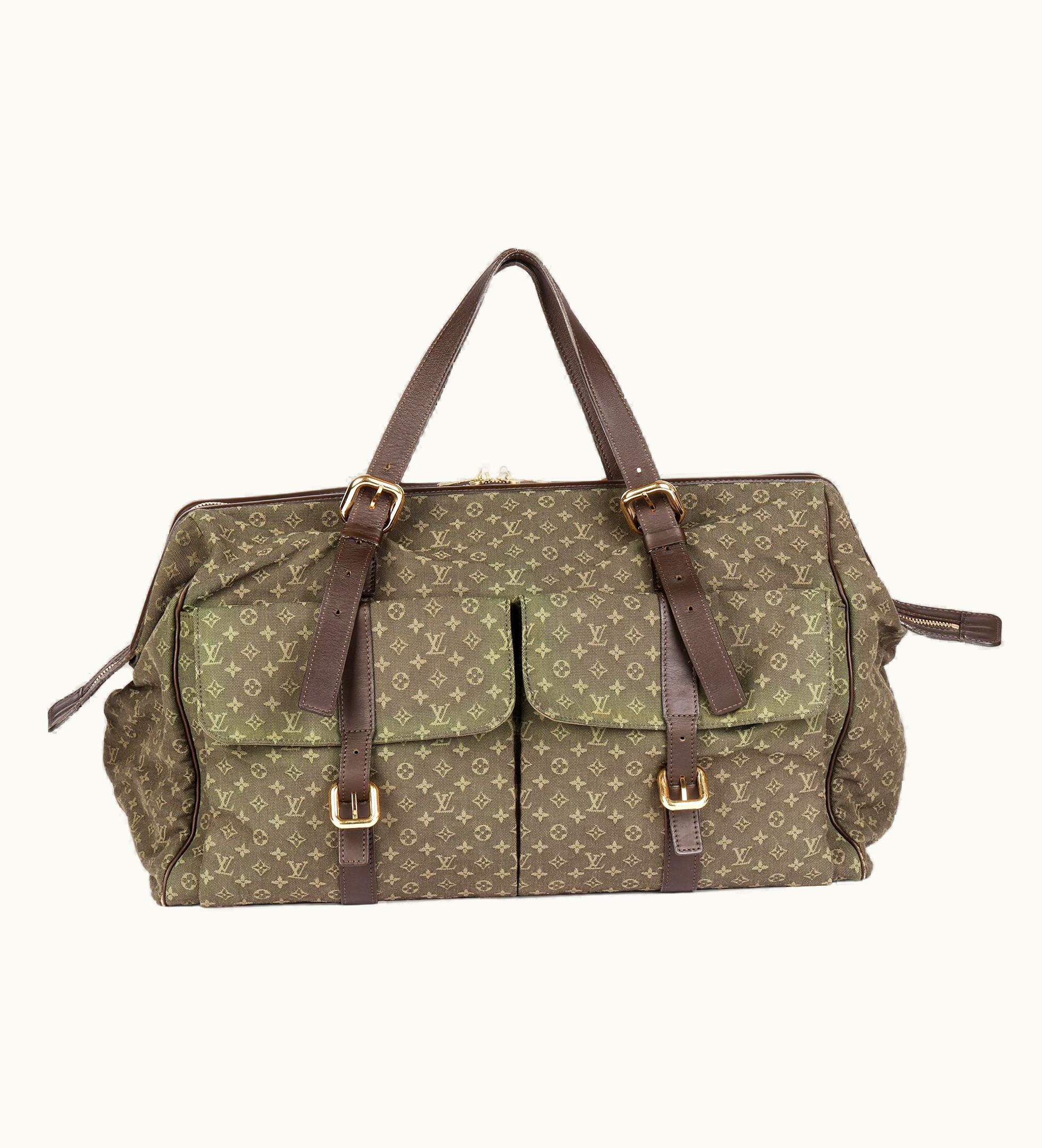 Louis Vuitton Khaki Mini Lin Monogram Linen & Brown Calfskin Leather Vintage Lou