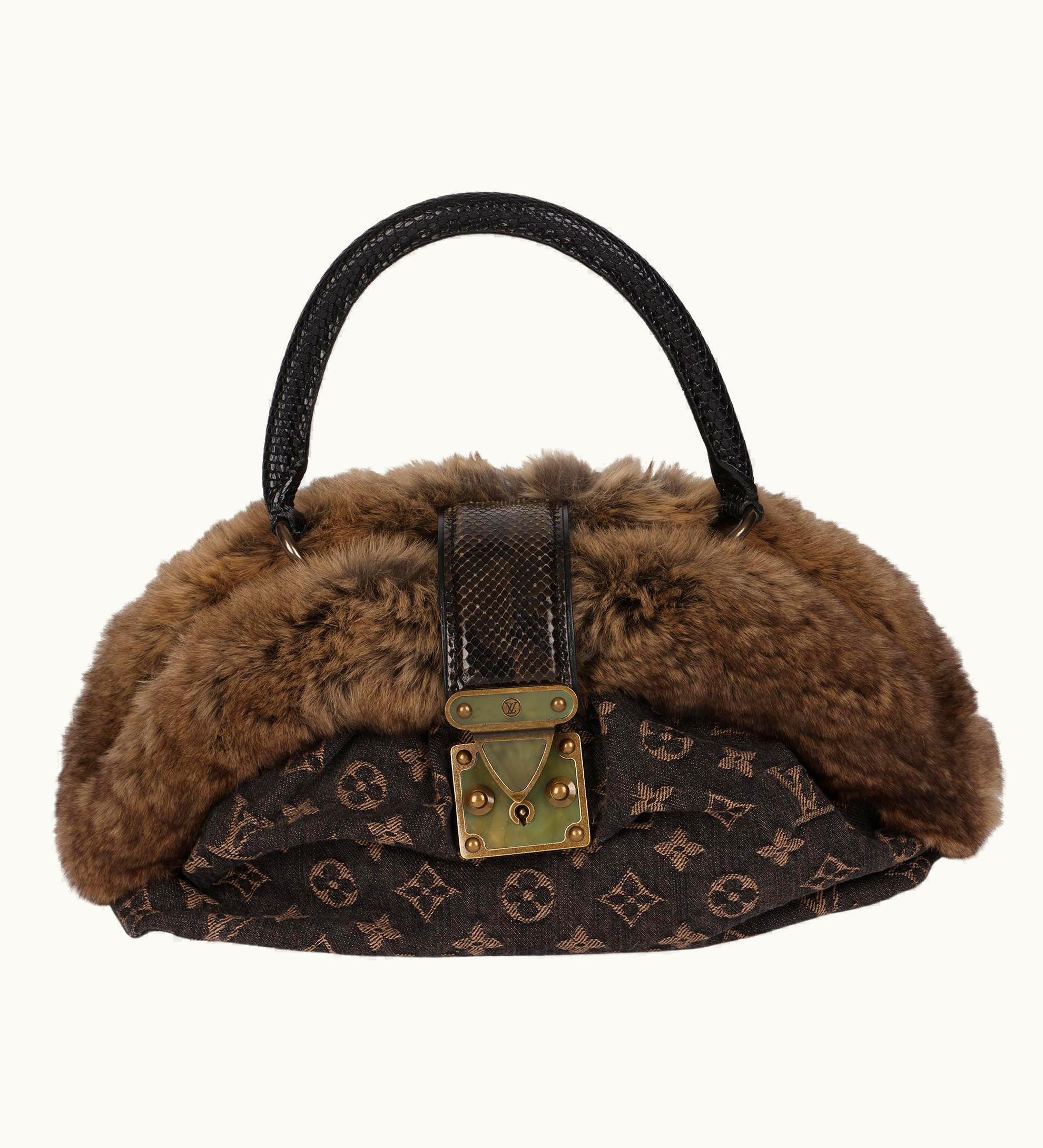 Louis Vuitton Denim, Chinchilla Fur, Lizard & Python Leather Trim Demi Lune Mm