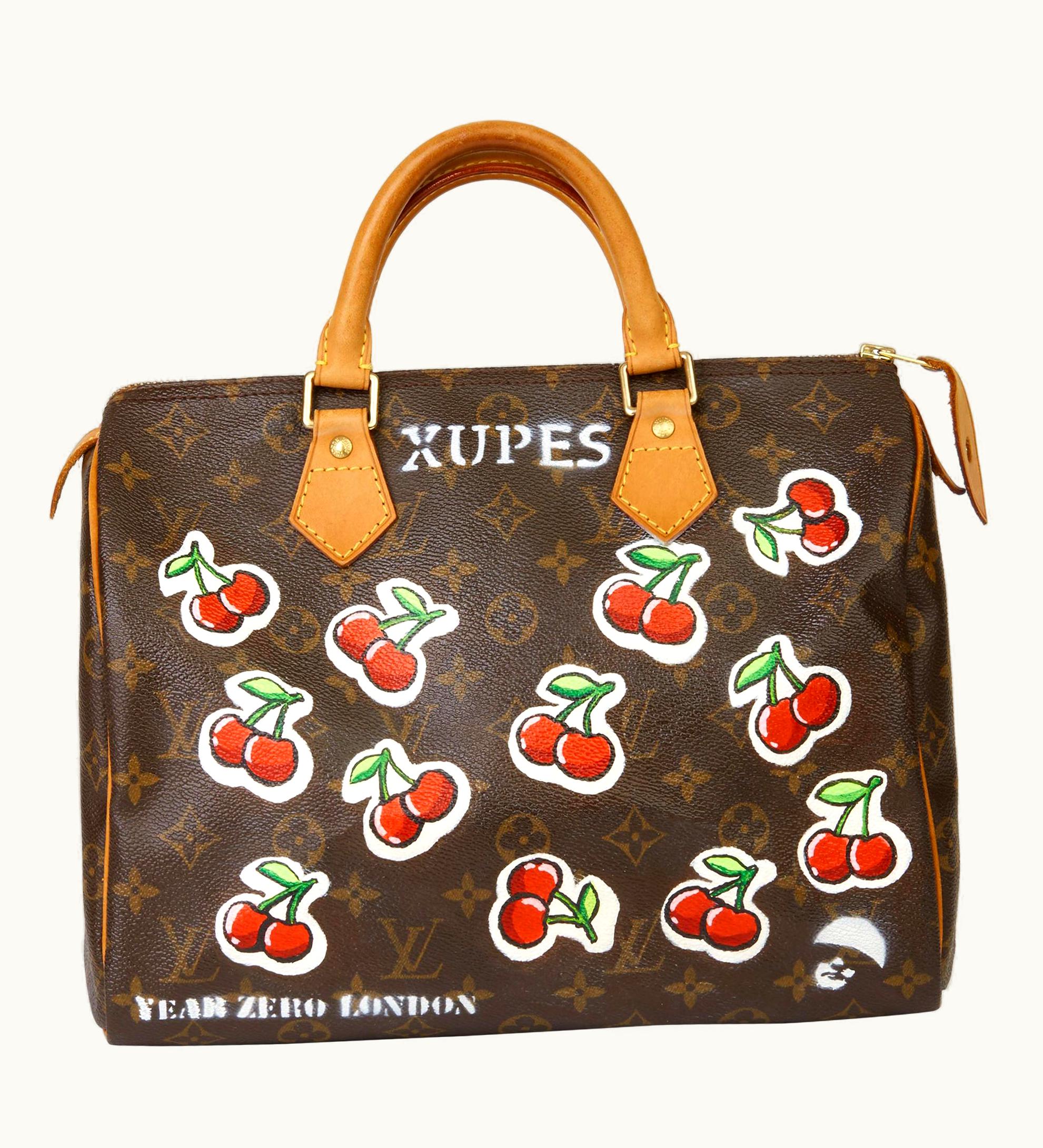Louis Vuitton 2001 Louis Vuitton Hand-painted Cherries Brown Monogram Coated Canvas Speedy