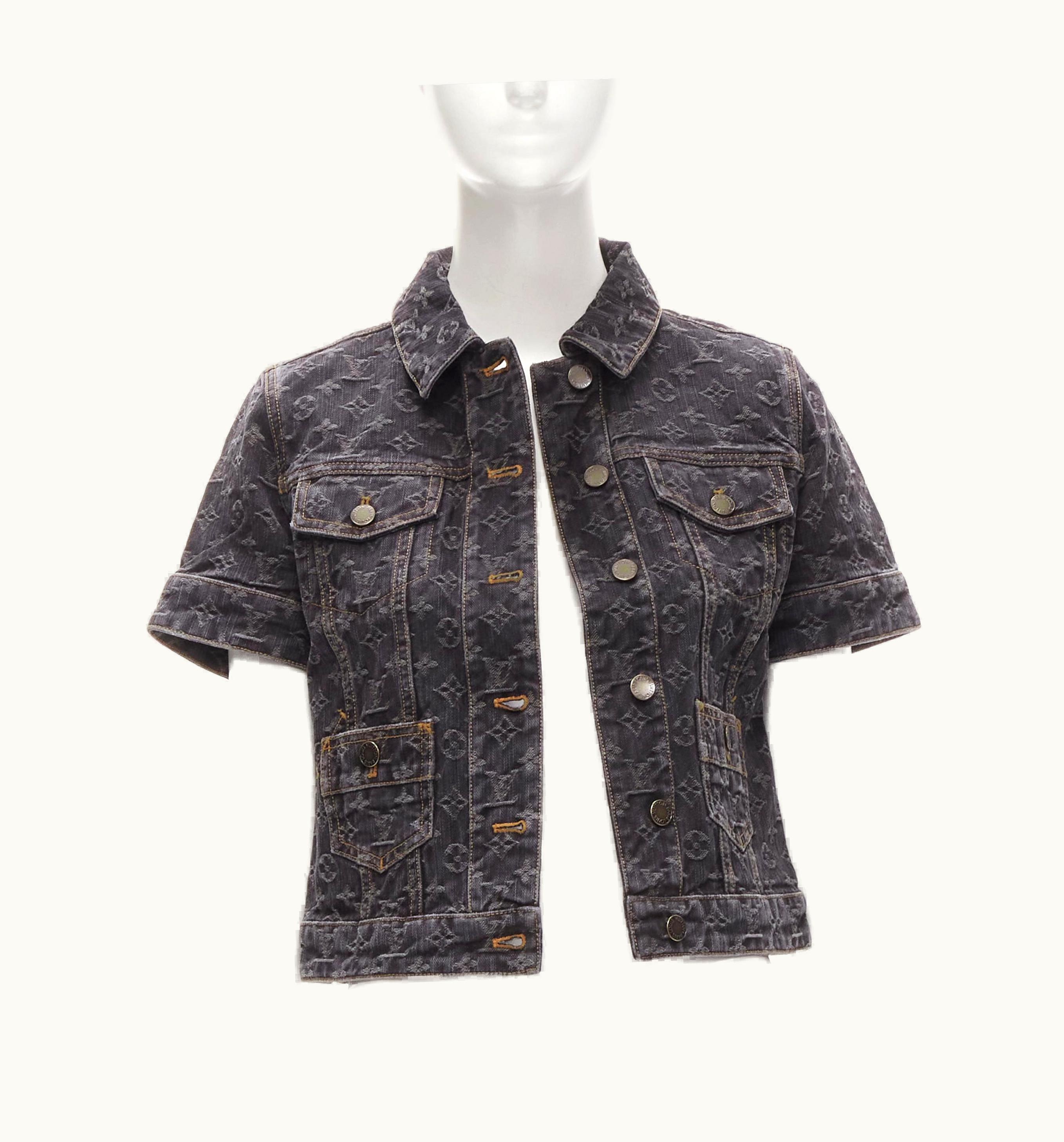 Louis Vuitton Vintage Y2k Grey Lv Monogram Jacquard Denim Short Jacket