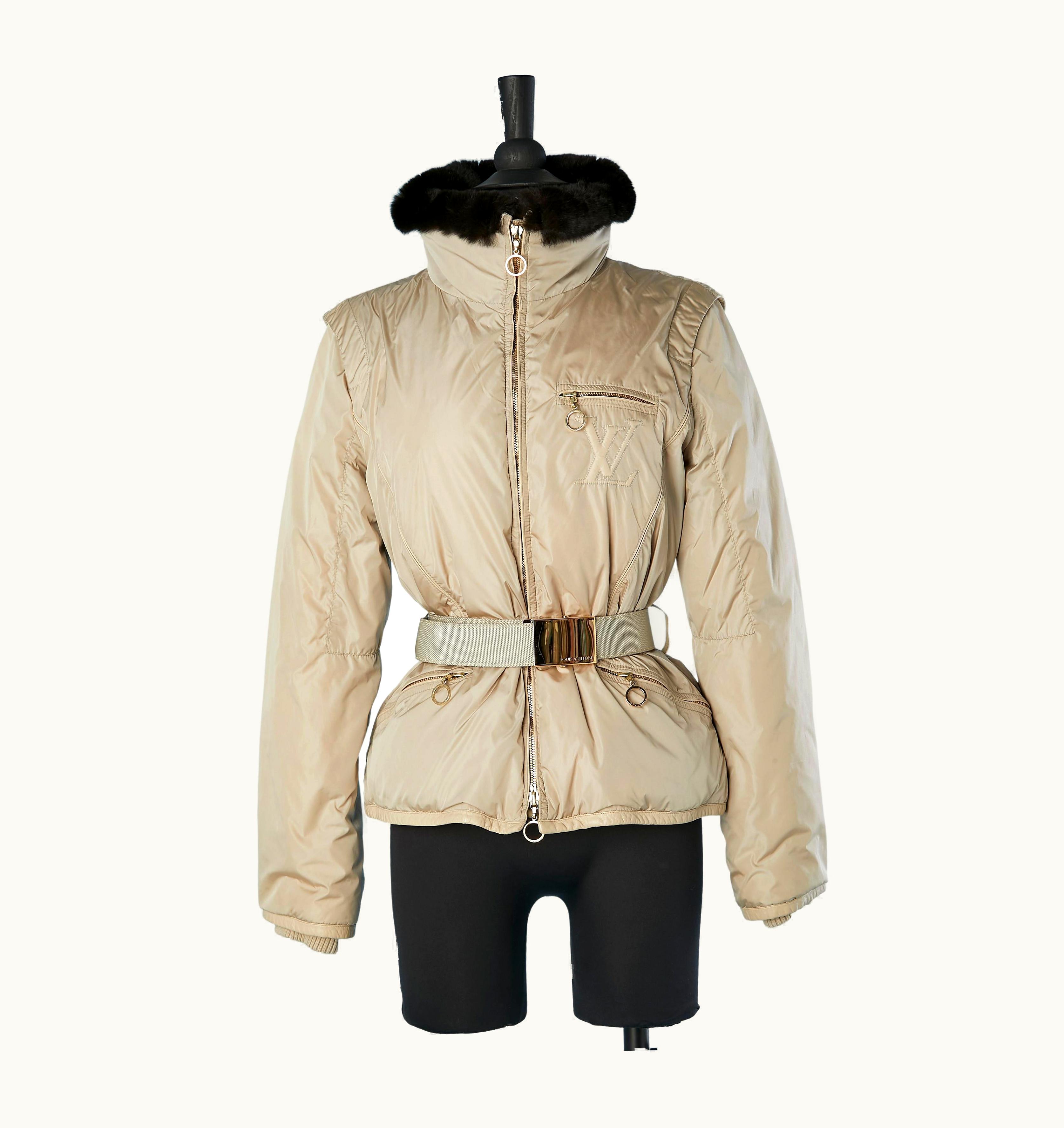 Louis Vuitton Beige Down Jacket With Brown Furs Collar And Branded Belt Louis Vuitton