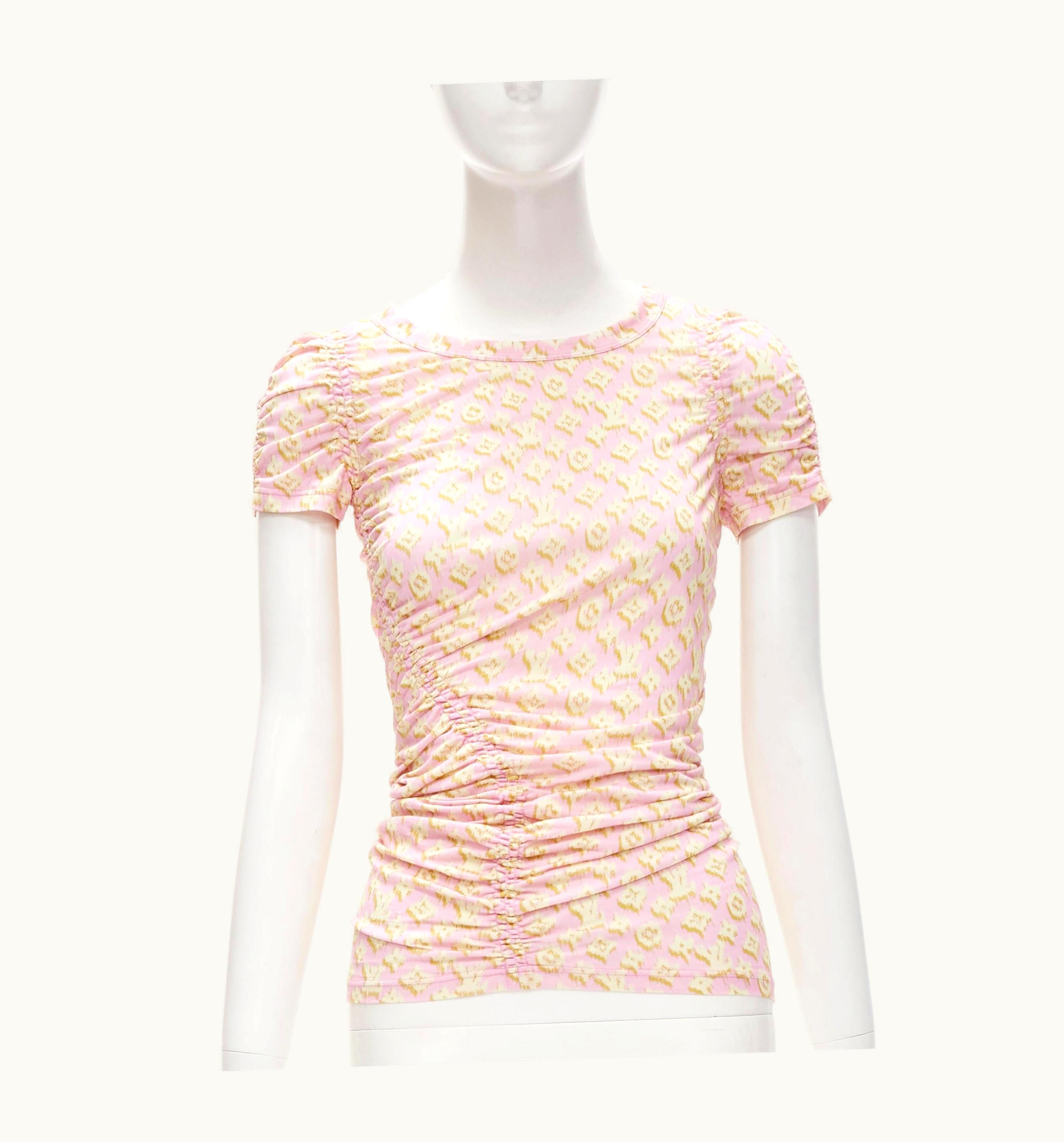 Louis Vuitton Pastel Pink Yellow Lv Monogram Shirred Twist Seam Tshirt