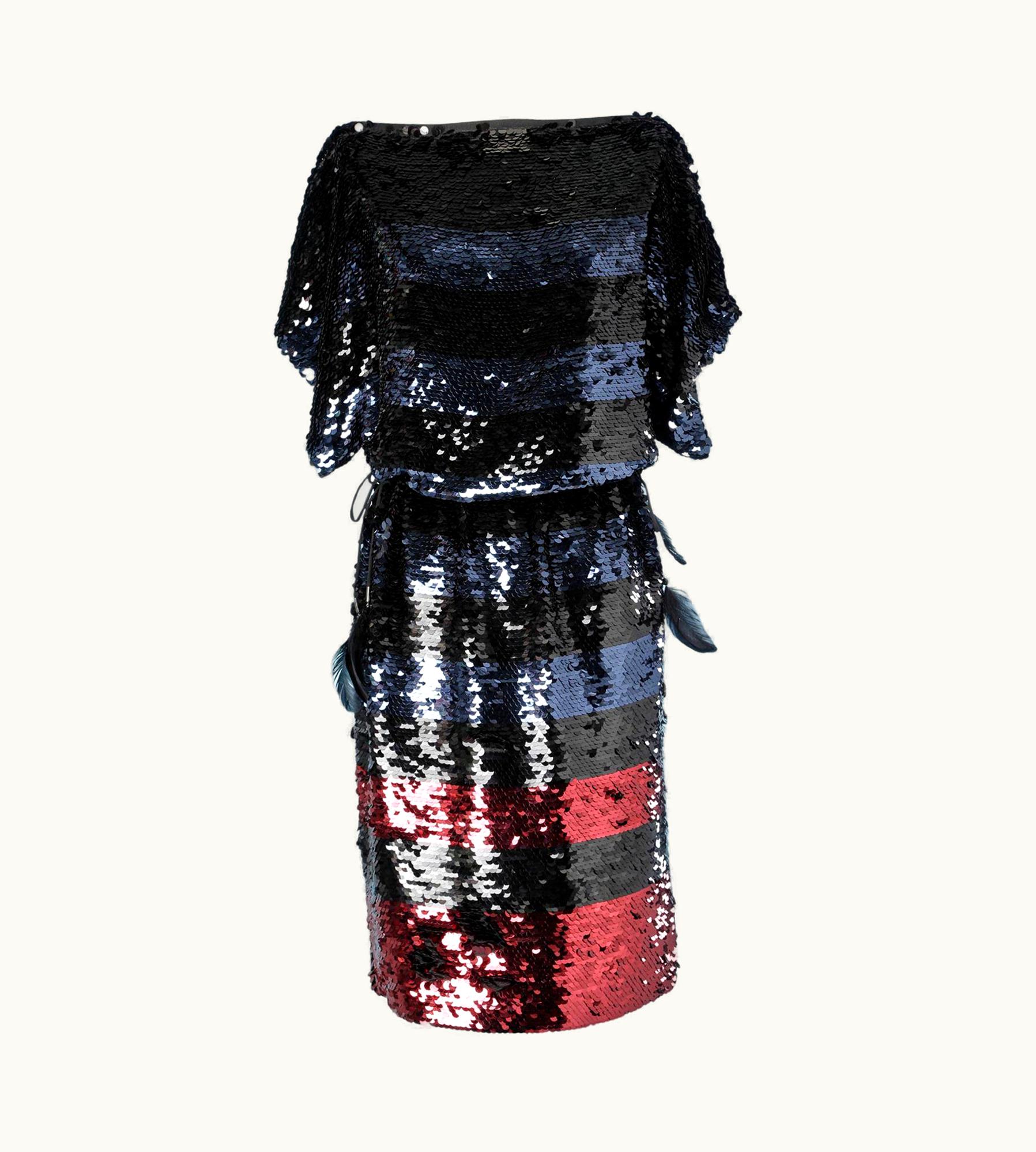 Louis Vuitton Black, Blue And Burgundy Sequin Dress Louis Vuitton