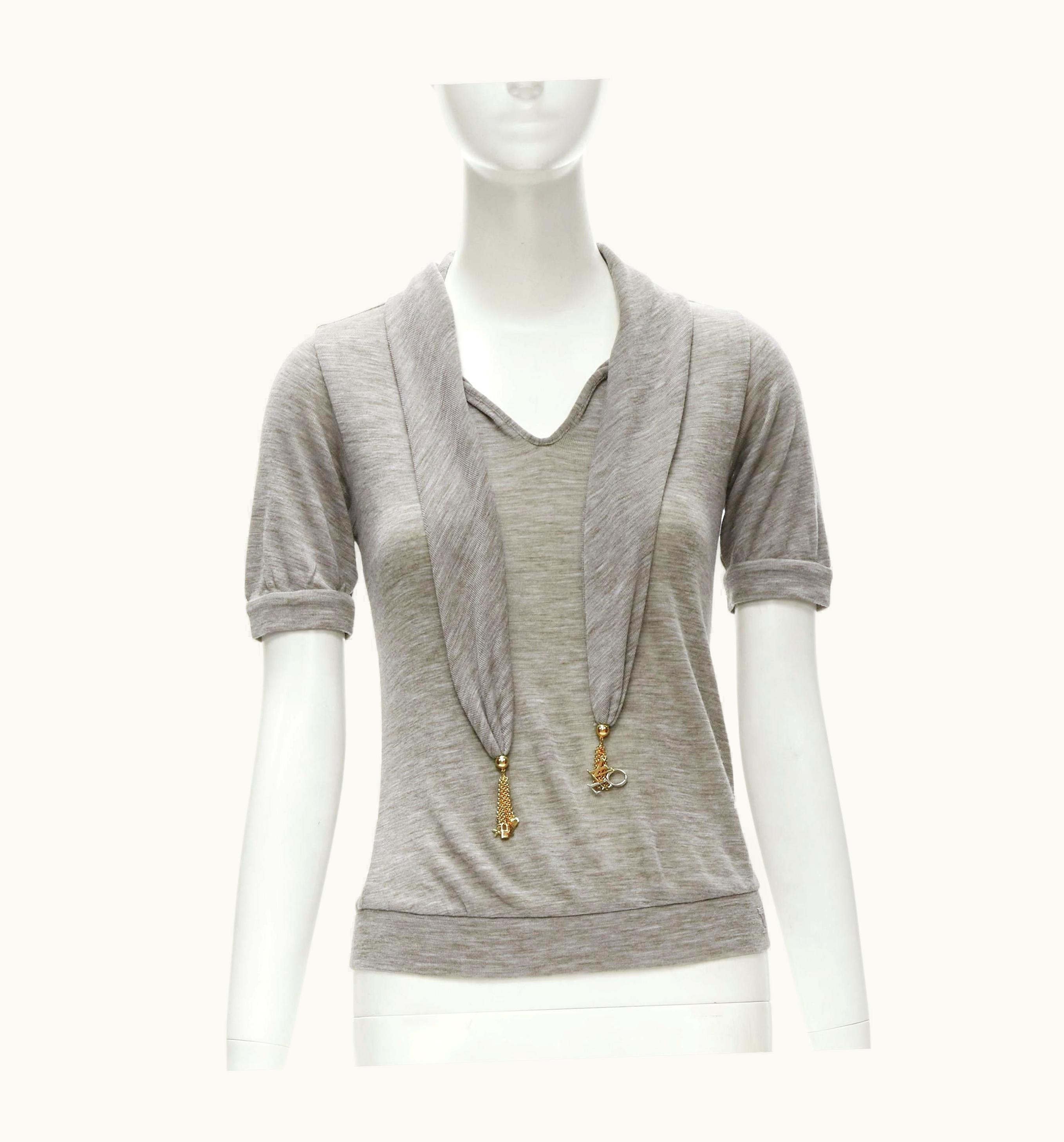 Louis Vuitton Heather Grey Lvoe Tassel Charm Scarf Collar Pullover Top