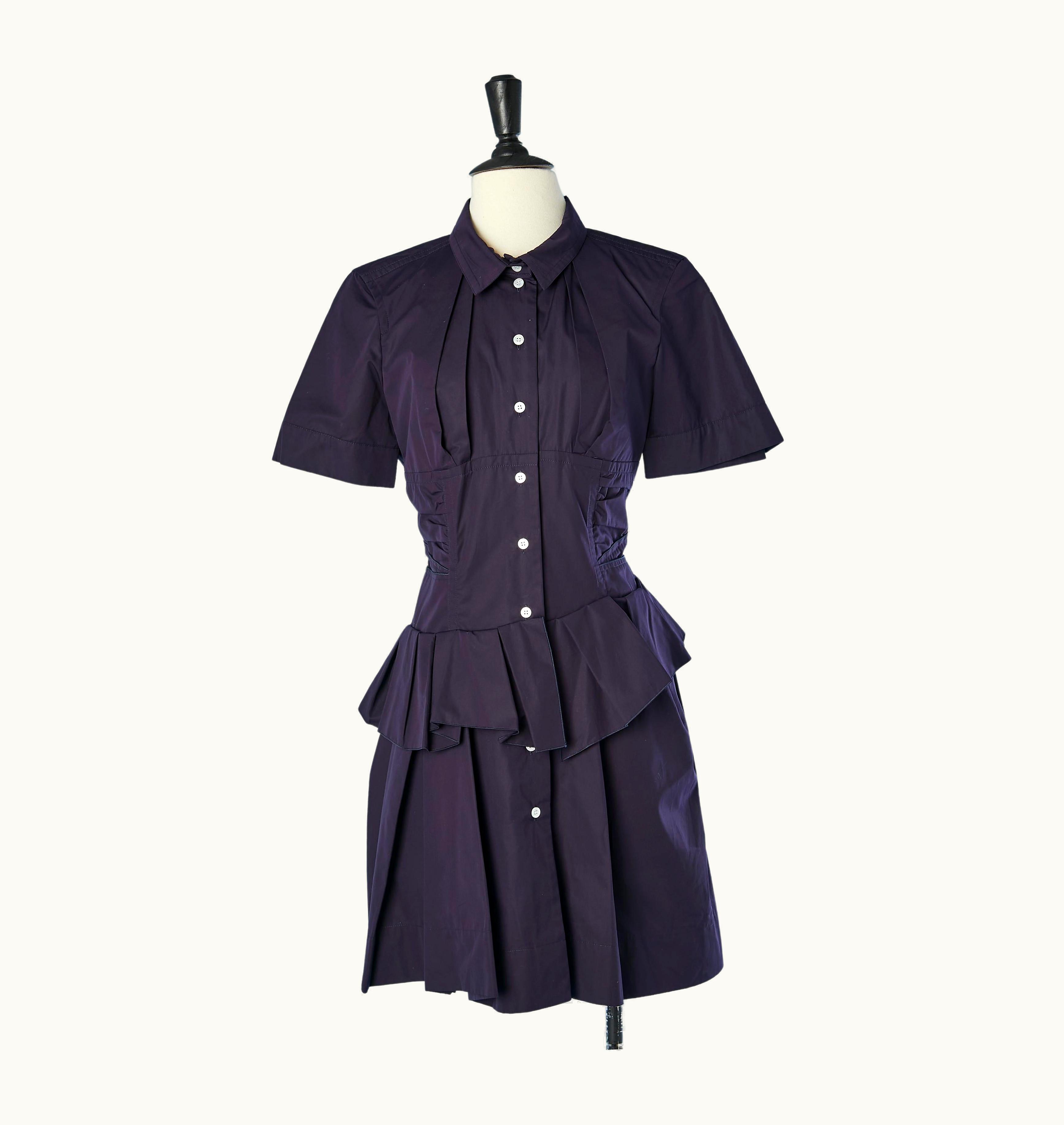 Louis Vuitton Navy Cotton Chemise Dress With Pleats And Ruffles Louis Vuitton