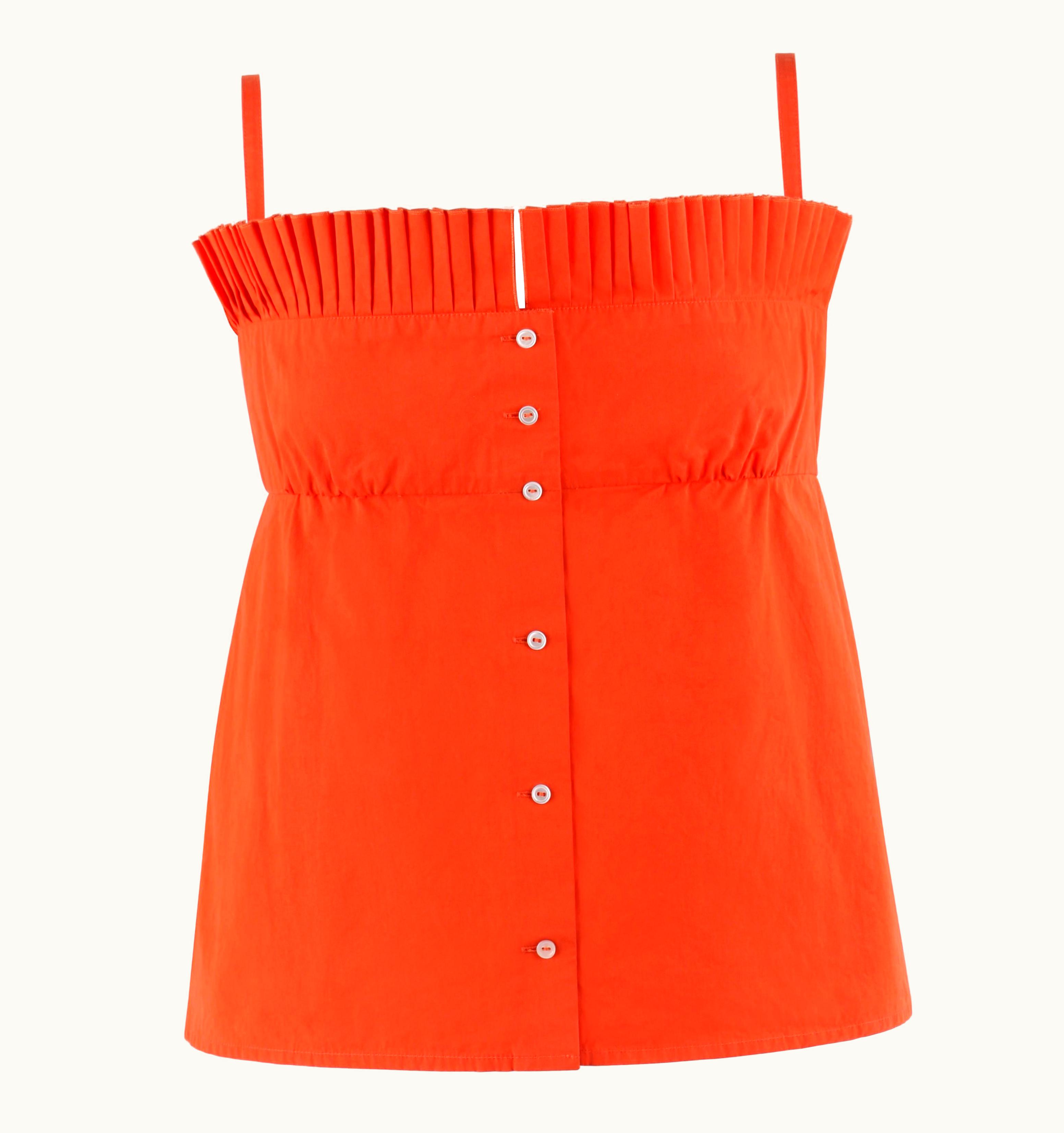 Louis Vuitton S/S 2003 Orange Knife Pleated Button Down Tank Top