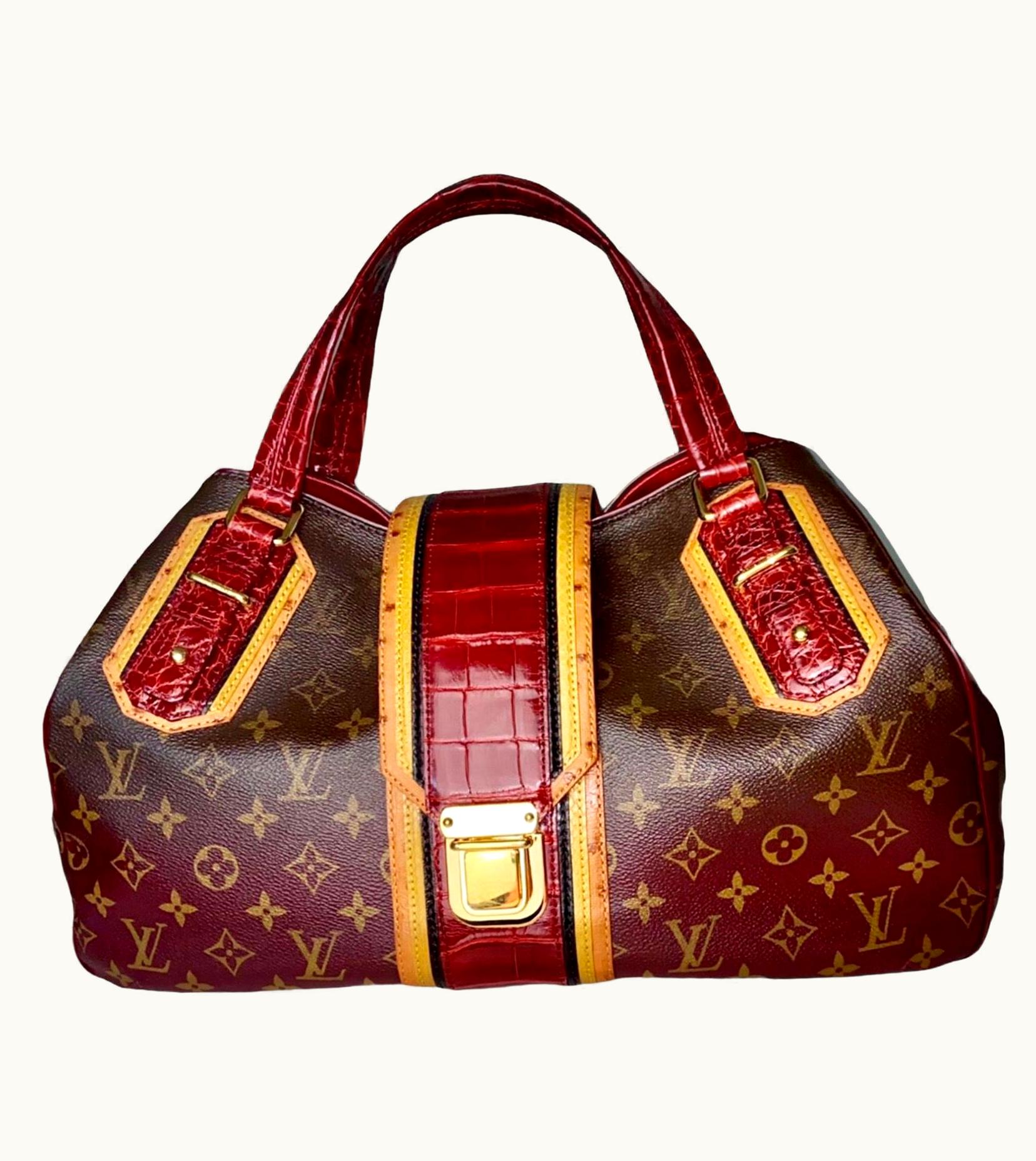 Louis Vuitton Rare Louis Vuitton Exotic Alligator Ostrich Monogram Canvas Ombre Top Handle Bag