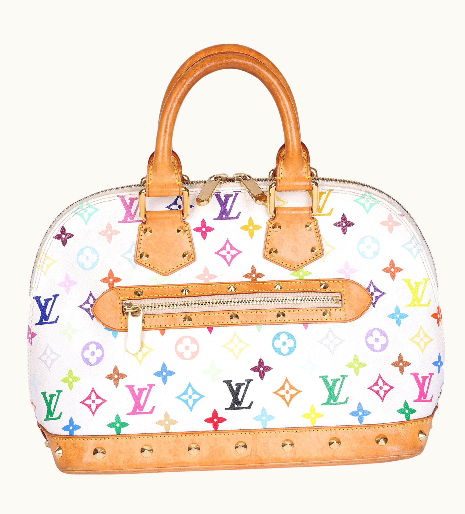 Louis Vuitton 2003 Louis Vuitton White Multicolour Monogram Coated Canvas & Vachetta Alma Pm