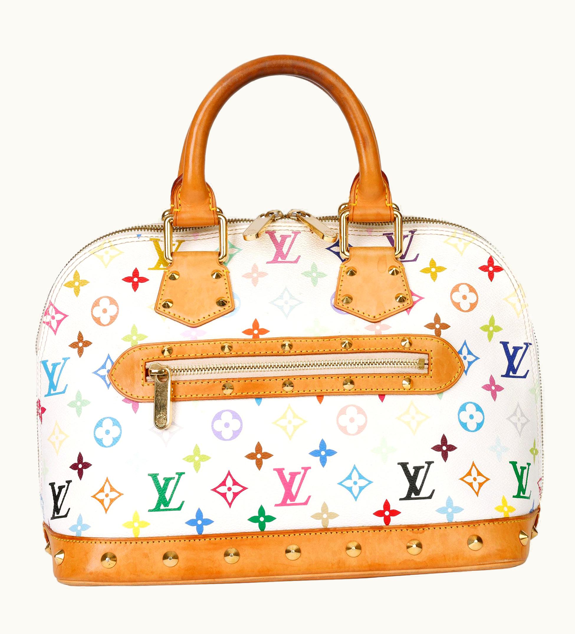 Louis Vuitton 2004 Louis Vuitton White Multicolore Monogram Canvas & Vachetta Murakami Alma