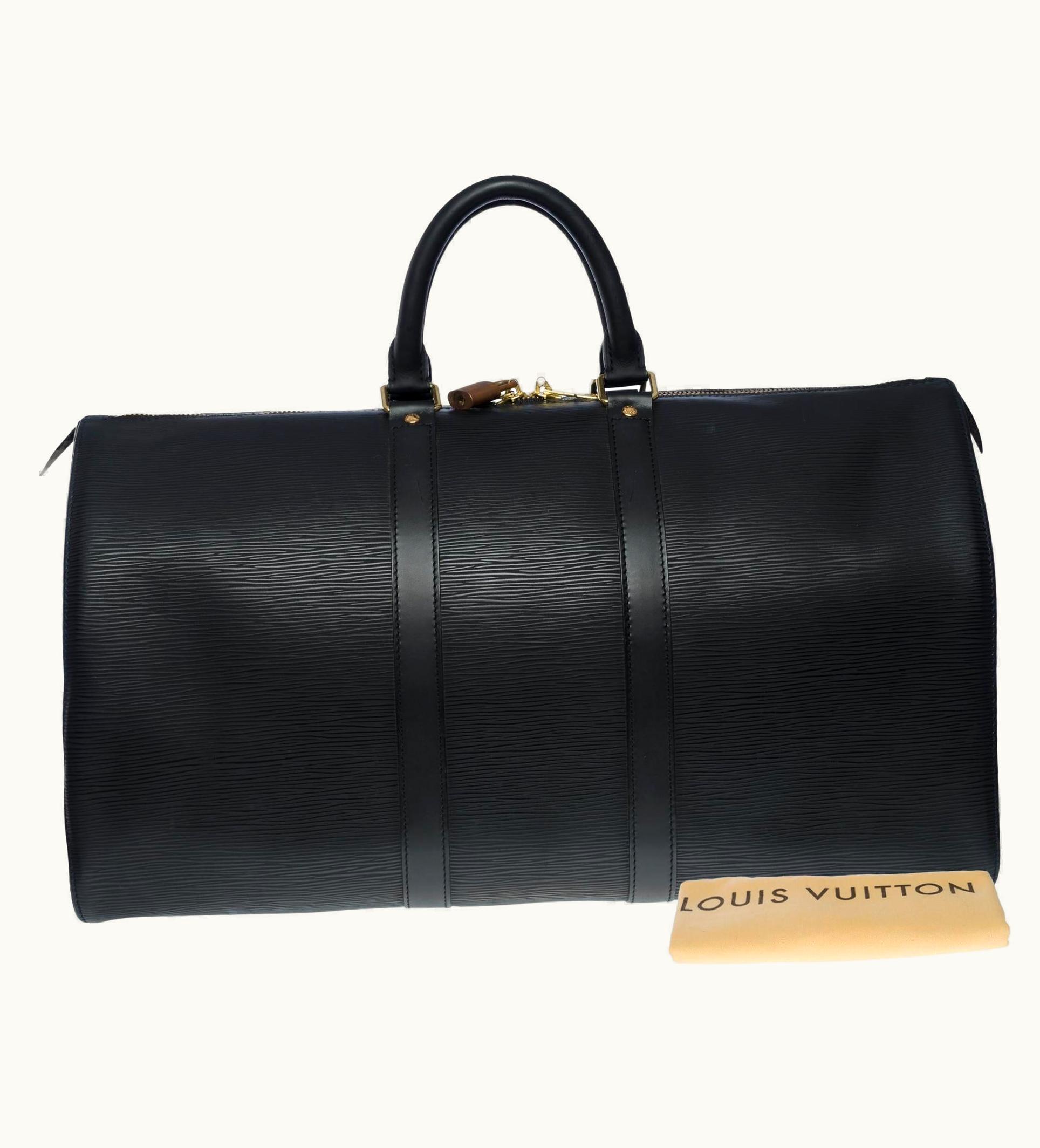 Louis Vuitton The Very Chic Louis Vuitton Keepall 45 Travel Bag In Black Epi Leather, Ghw