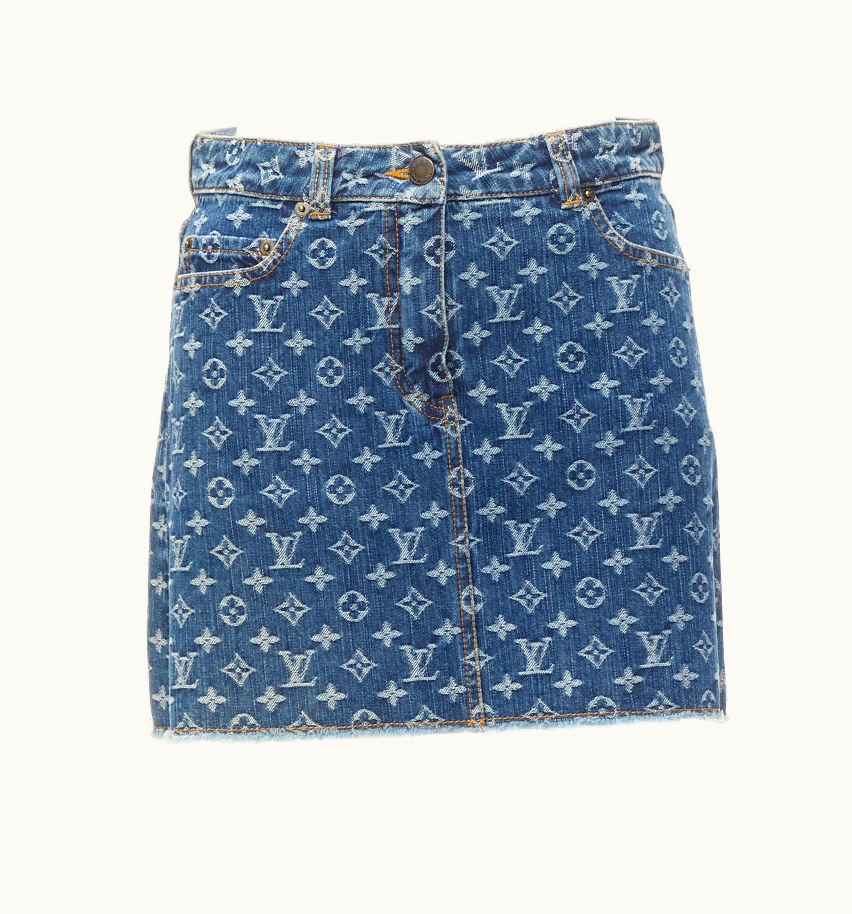 Louis Vuitton Louis Vuitton 2006 Vintage Lv Monogram Blue Denim Jacquard Mini Skirt Rare