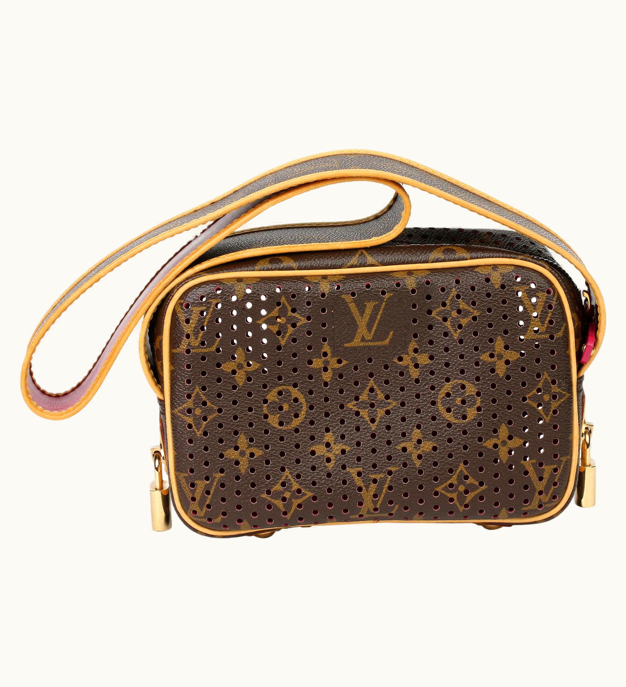 Louis Vuitton 2006 Louis Vuitton Brown Perforated Monogram Canvas, Fuschia Mini Trocadero
