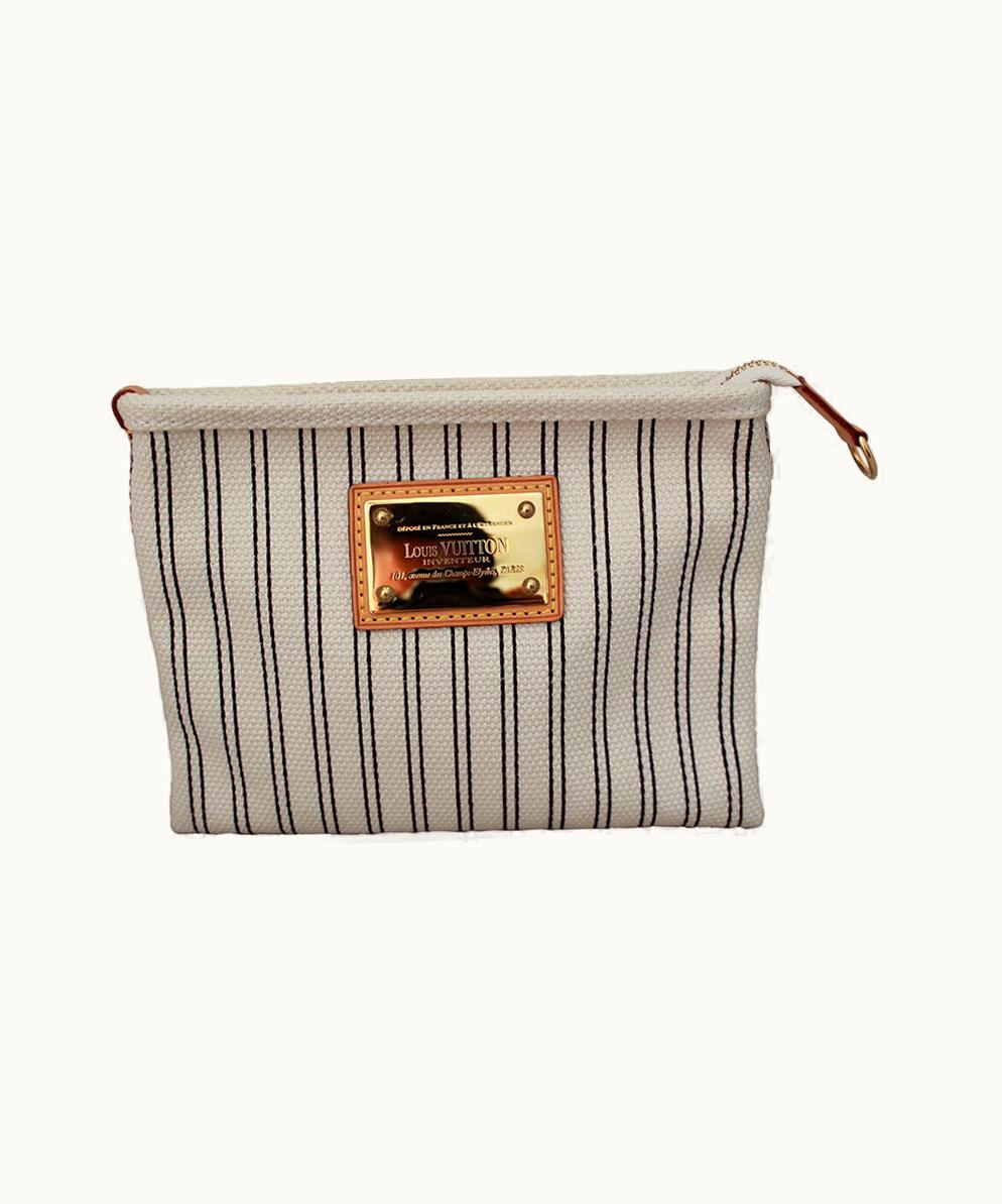 Louis Vuitton Louis Vuitton 2007 White & Navy Striped Canvas Case With Gold Emblem Plate