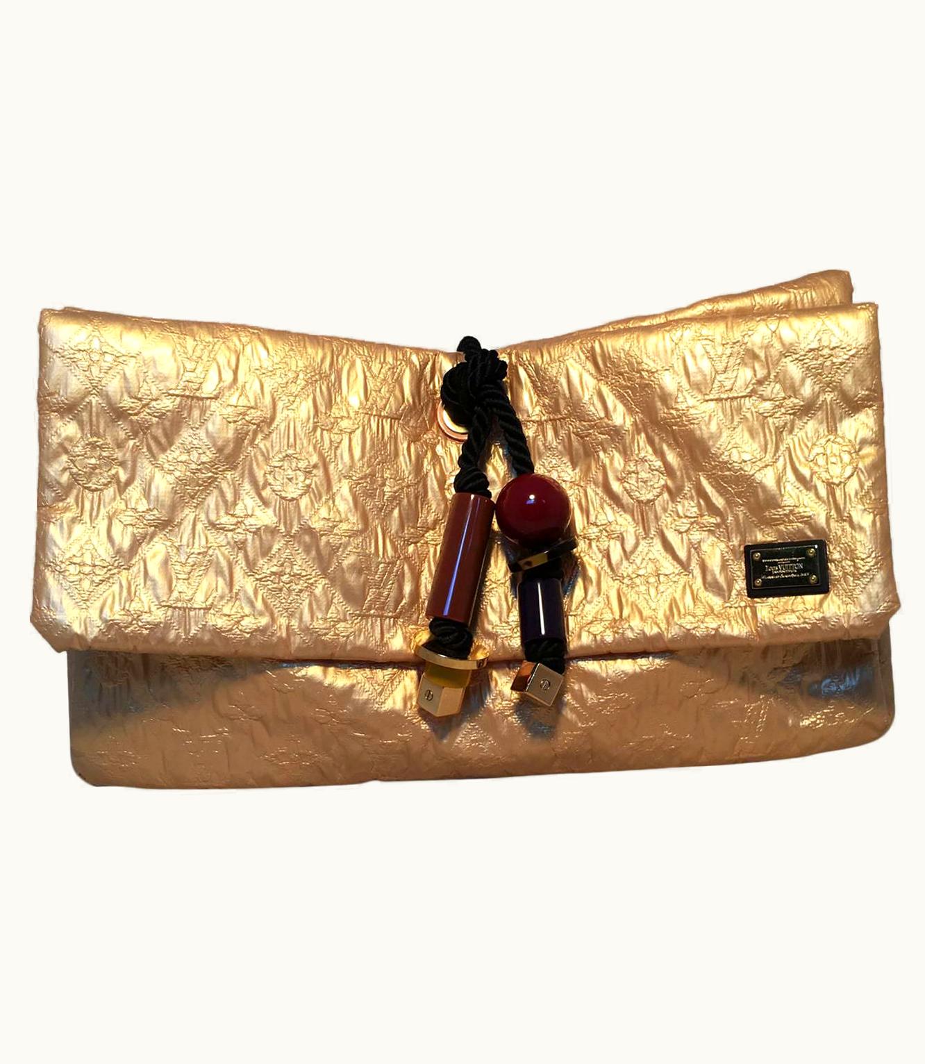 Louis Vuitton Louis Vuitton Gold Leather African Queen Masai Gm Limelight Monogram Clutch