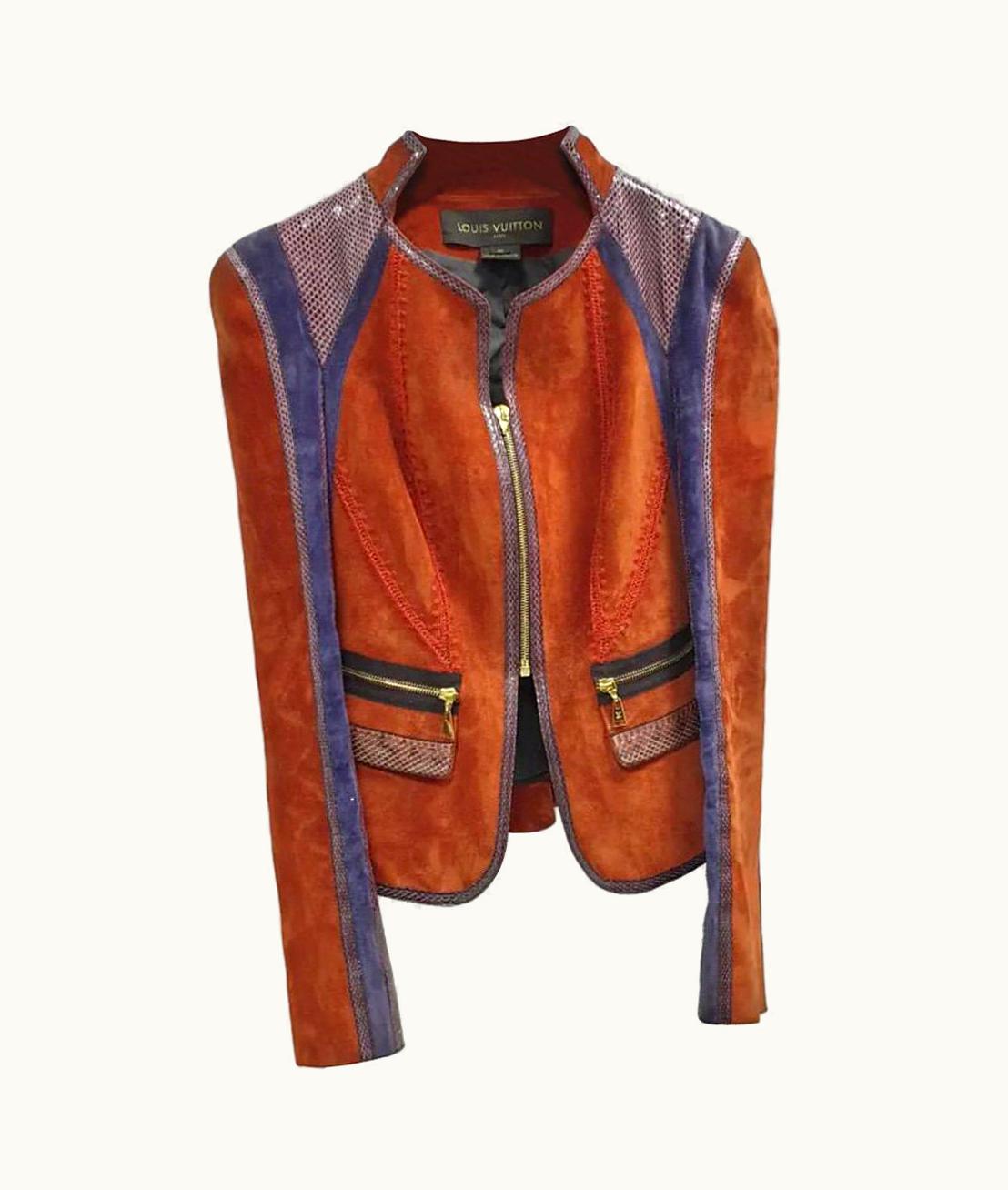 Louis Vuitton Louis Vuitton Orange Suede Python Trim Leather Jacket