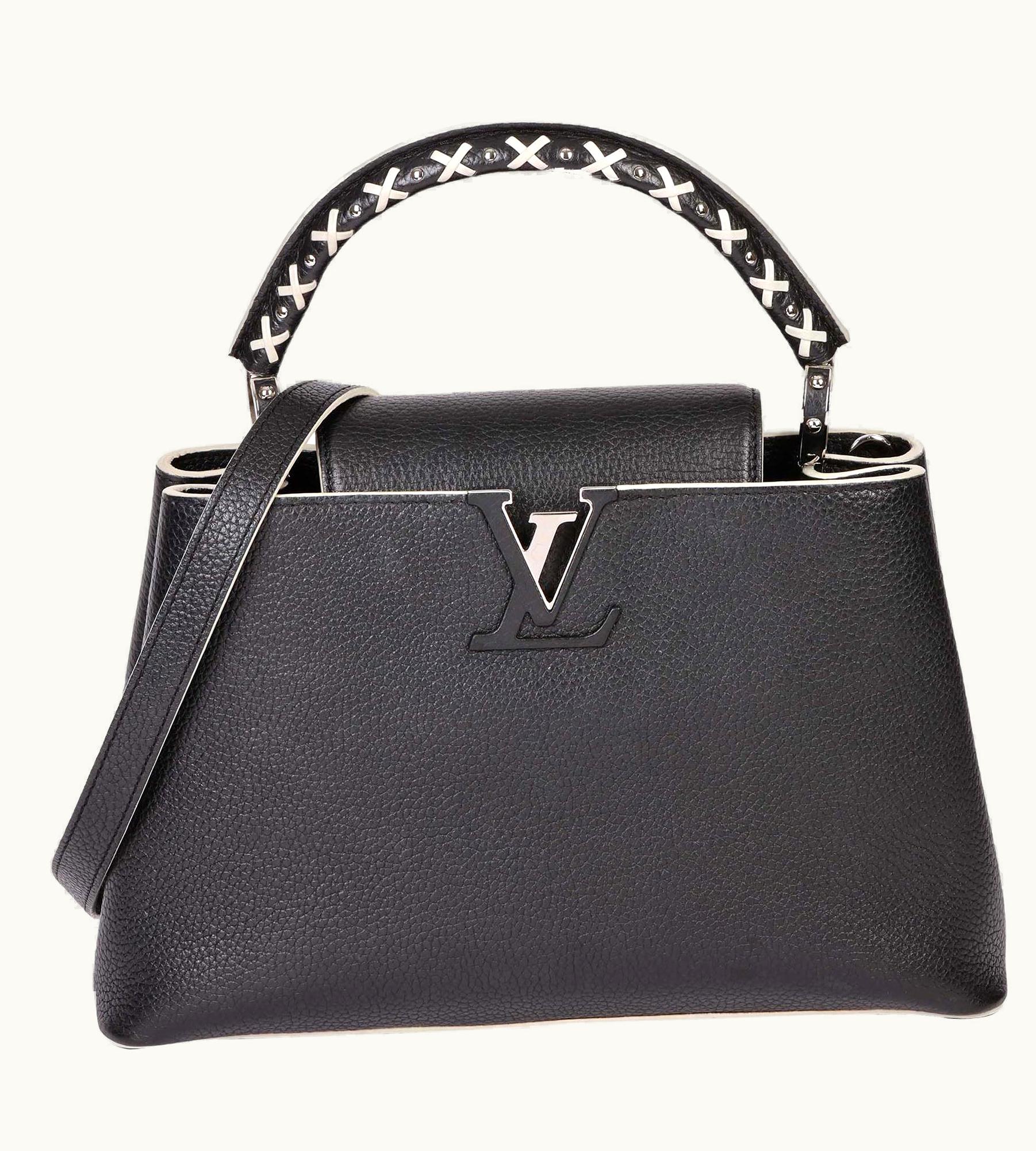 Louis Vuitton Louis Vuitton Black Taurillion Leather & White Stitch Capucines Pm