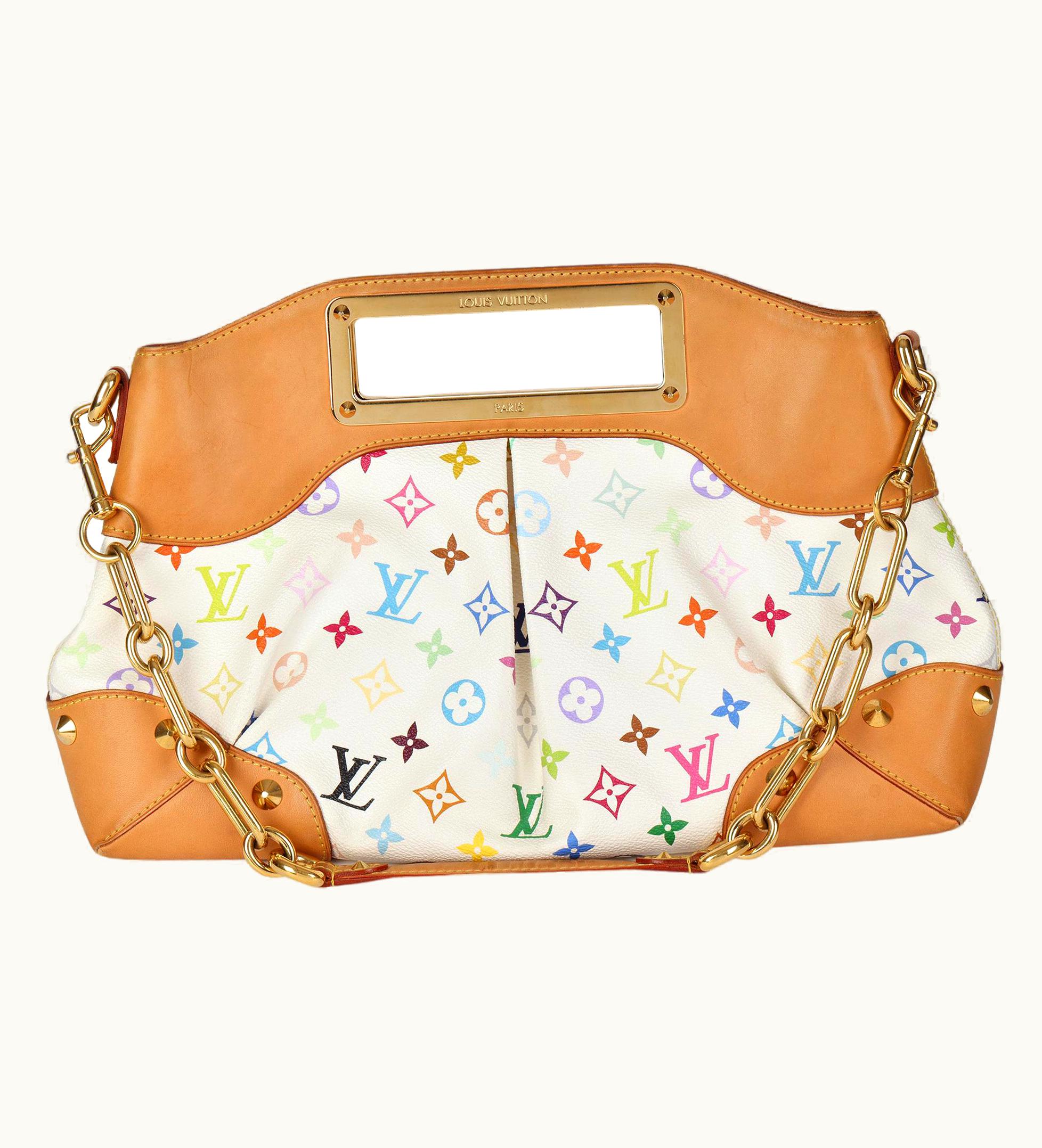 Louis Vuitton Louis Vuitton White Multicolored Monogram Canvas & Studded Vachetta Leather