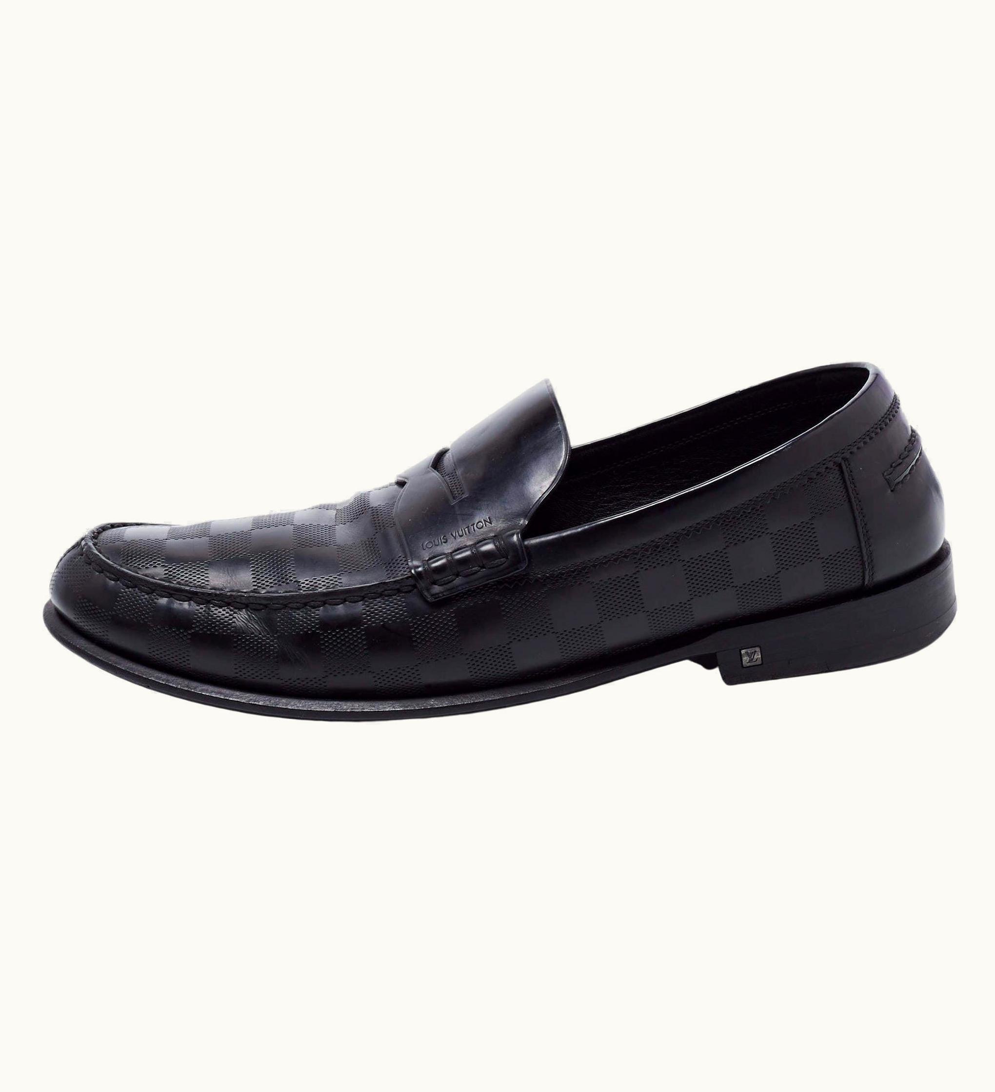 Louis Vuitton Louis Vuitton Black Damier Leather Santiago Loafers