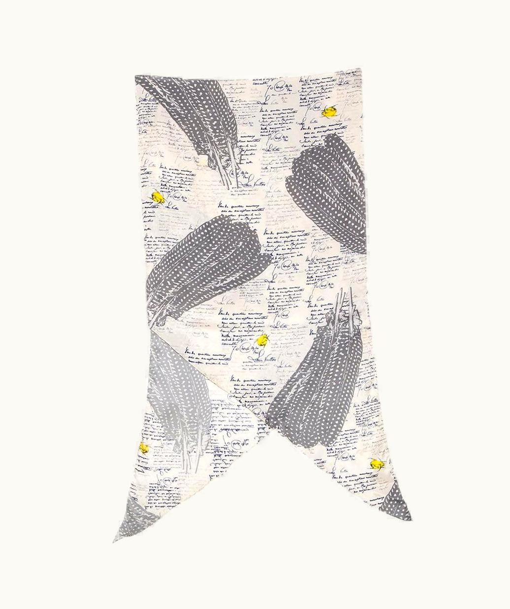 Louis Vuitton Louis Vuitton Cream Feather Printed Angular Silk Scarf