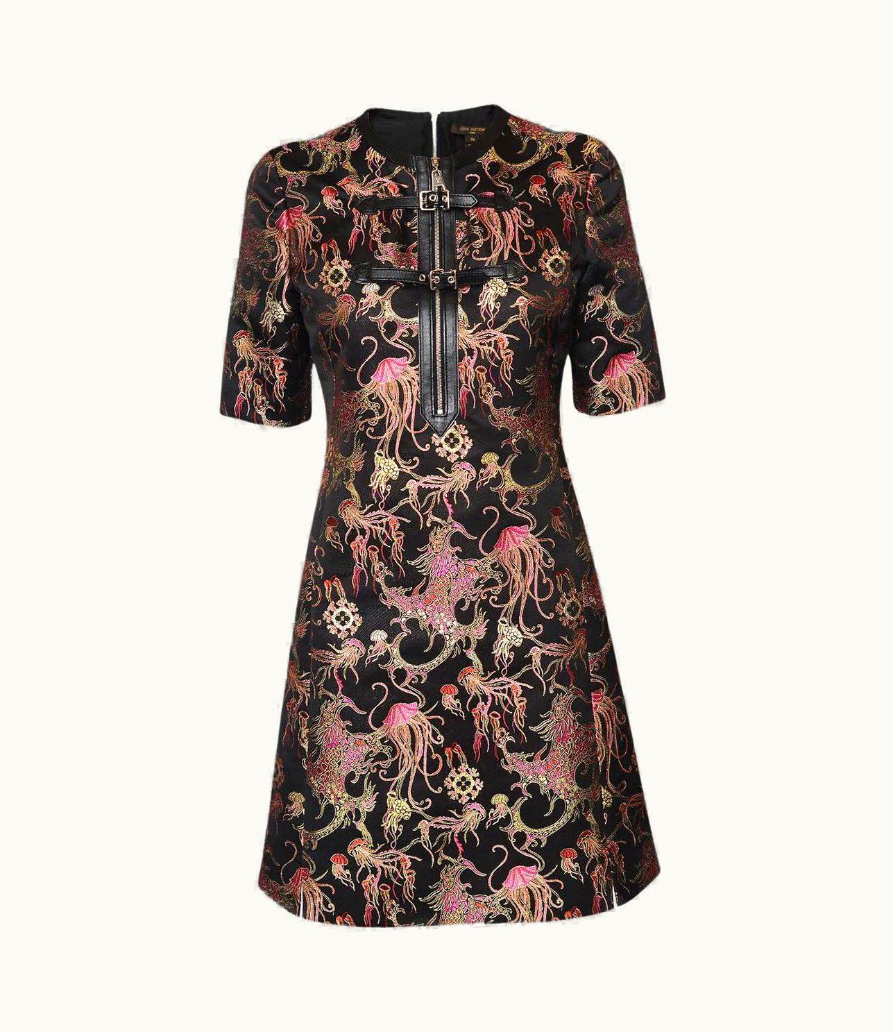 Louis Vuitton Louis Vuitton Black Silk Jellyfish Metallic Embroidery Dress Eu