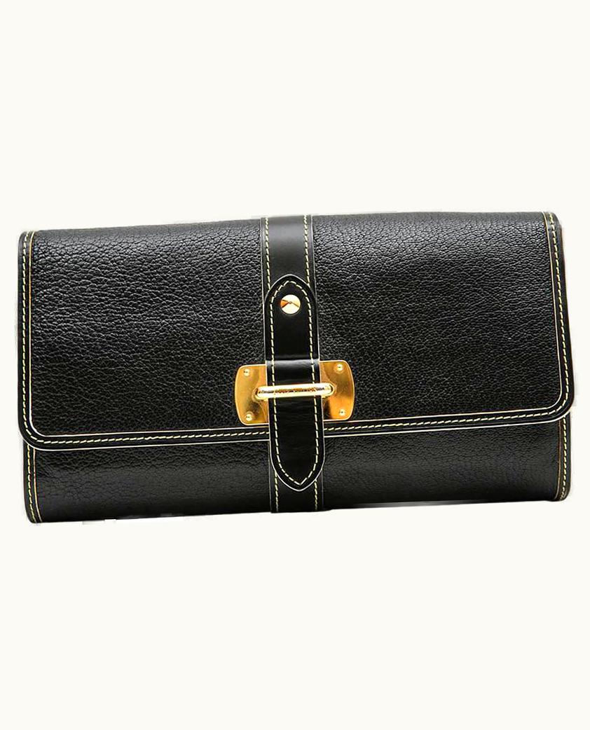 Louis Vuitton Louis Vuitton Clutch In Black Grained Leather With Saddle Stitching